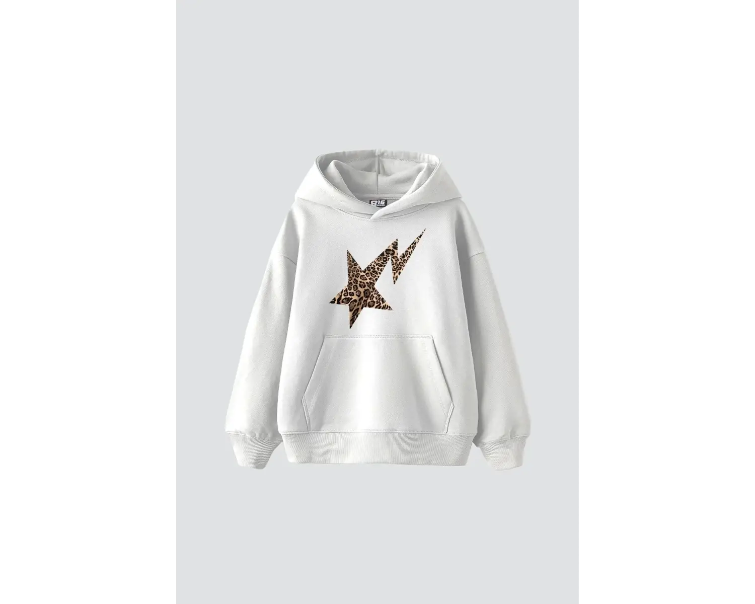 Leopar Falling Star Baskılı Oversize Unisex Premium Beyaz
