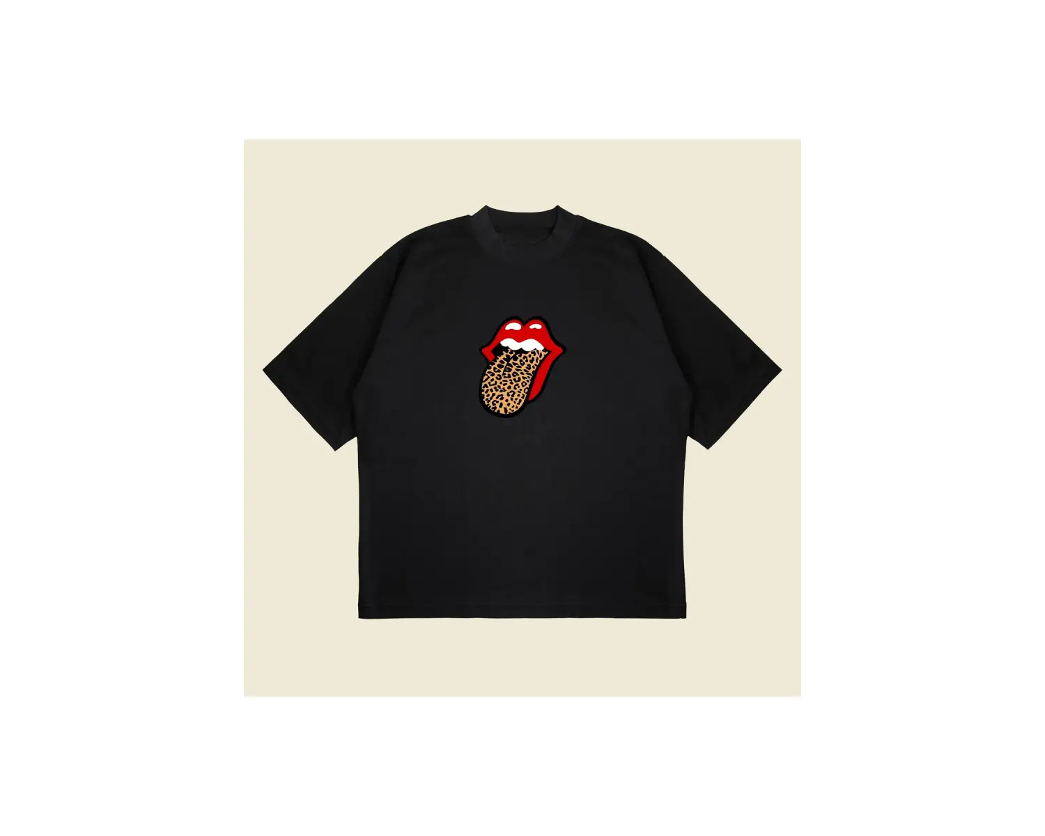 Leopar Rolling Stones Baskılı Oversize Unisex Pamuklu Nefes Alan Kalın Kumaşlı