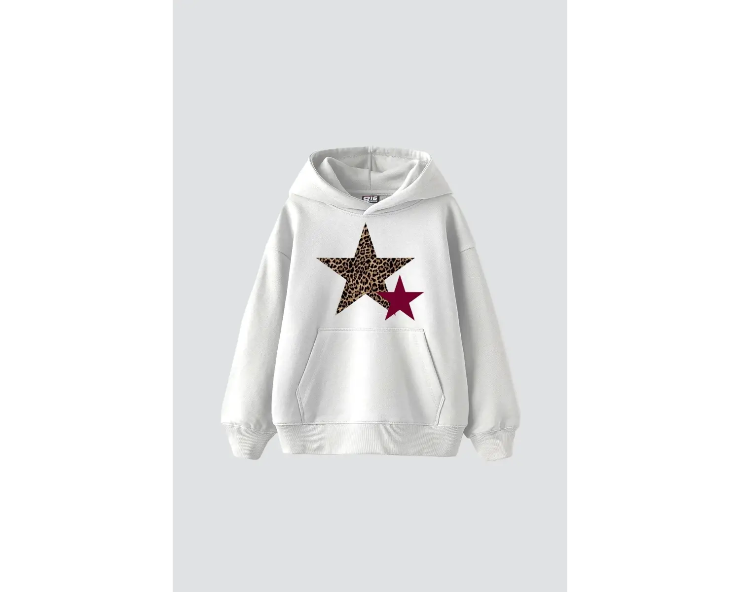 Leopar Starz Baskılı Oversize Unisex Beyaz