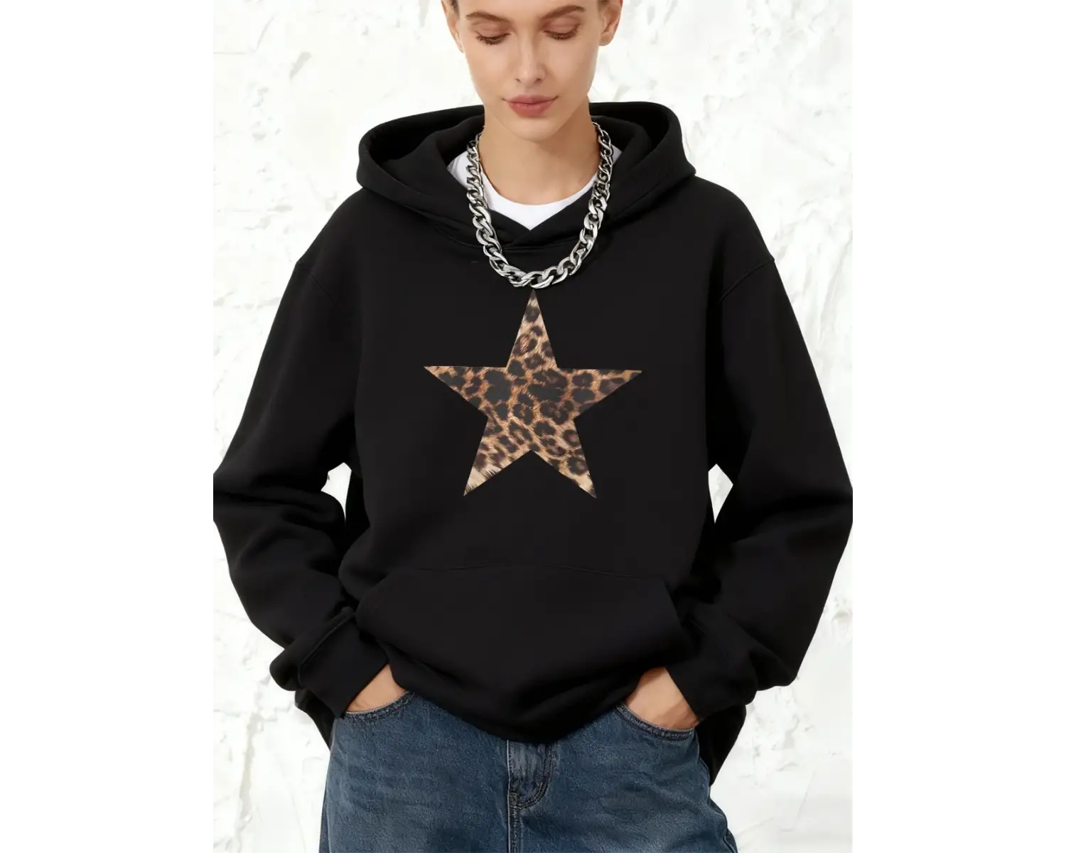 Leopar Yıldız Baskılar Kapüşonlular Pamuk Bayan Kış Polar Sıcak Tişörtü Cep Koşu Üstleri Raha