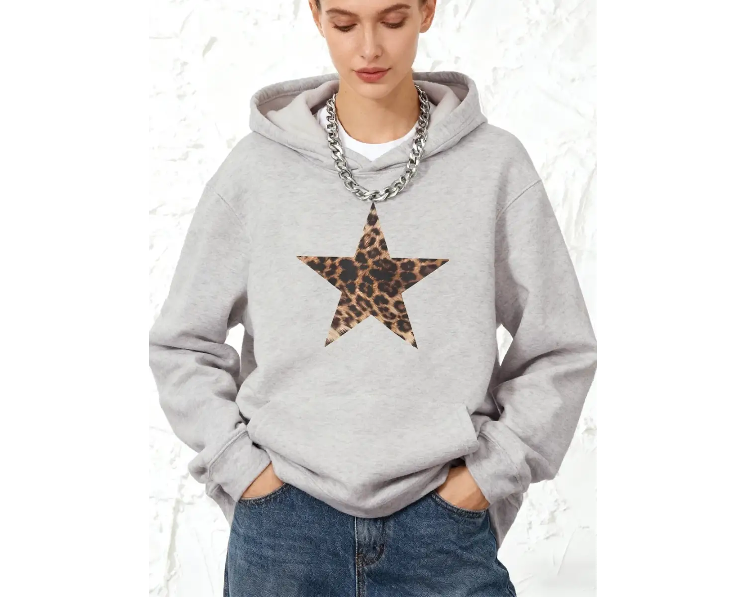 Leopar Yıldız Baskılar Kapüşonlular Pamuk Bayan Kış Polar Sıcak Tişörtü Cep Koşu Üstleri Raha