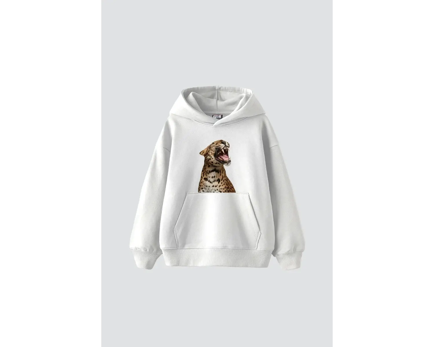 Leopard Siluet Baskılı Oversize Unisex Premium Beyaz