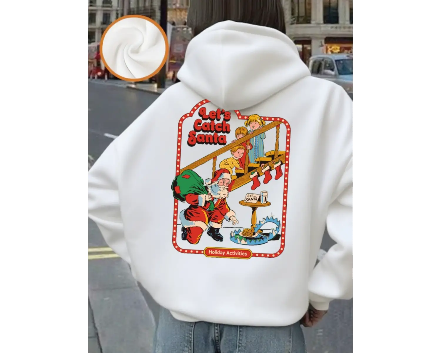 LetS Catch Santa Baskılı Kapüşonlu Üstler Kadın Rahat Günlük Kazak Temel Cepli Sweatshirt Kı