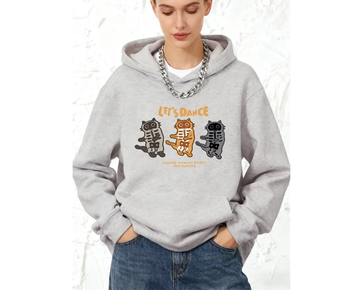 LetS Dance Cats Baskılı Pamuklu Kapüşonlu Üstler Bayan Sportif Bol Sweatshirtler Kışlık Pola