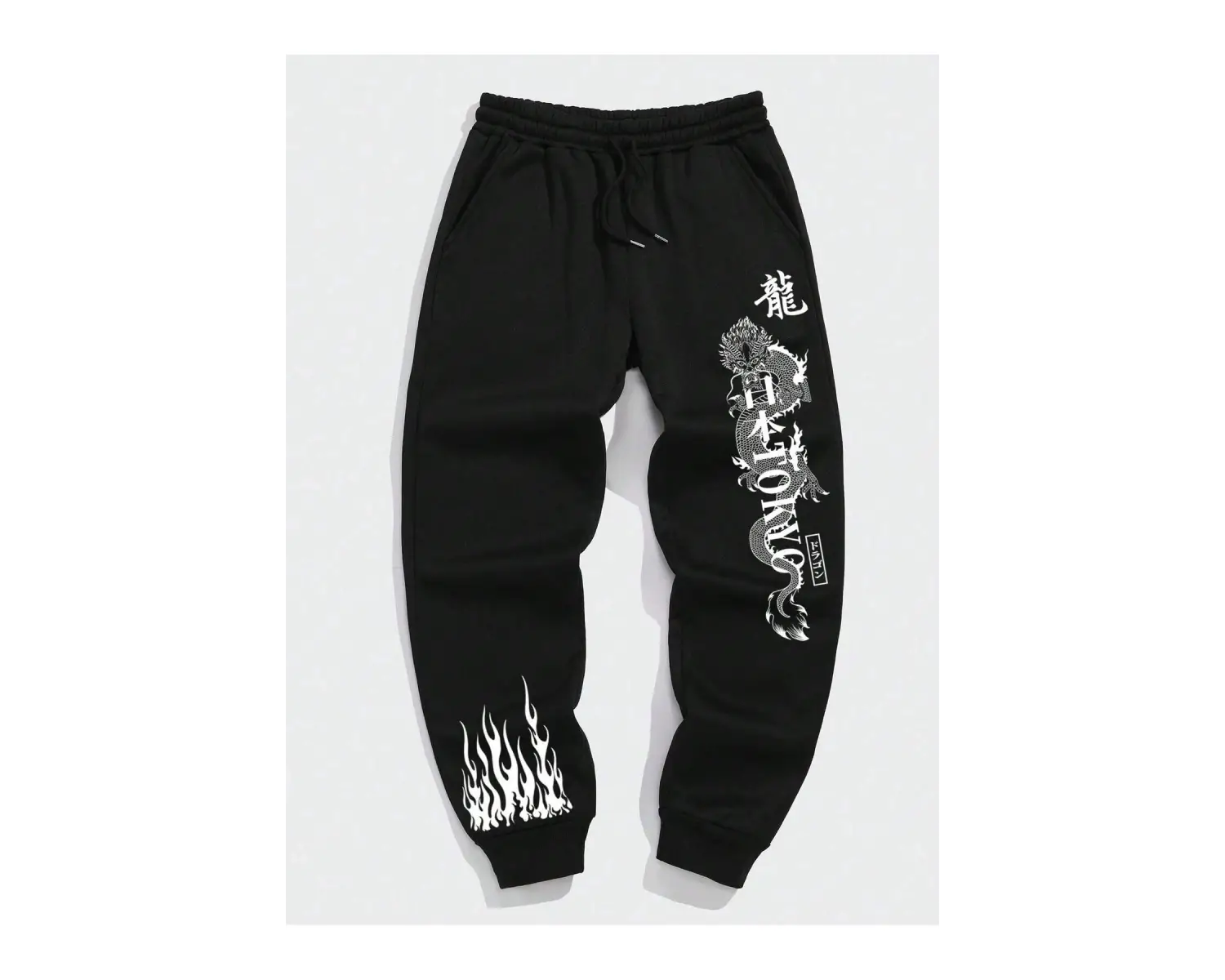 Letter & Fire Print Drawstring Waist Eşofman Altı