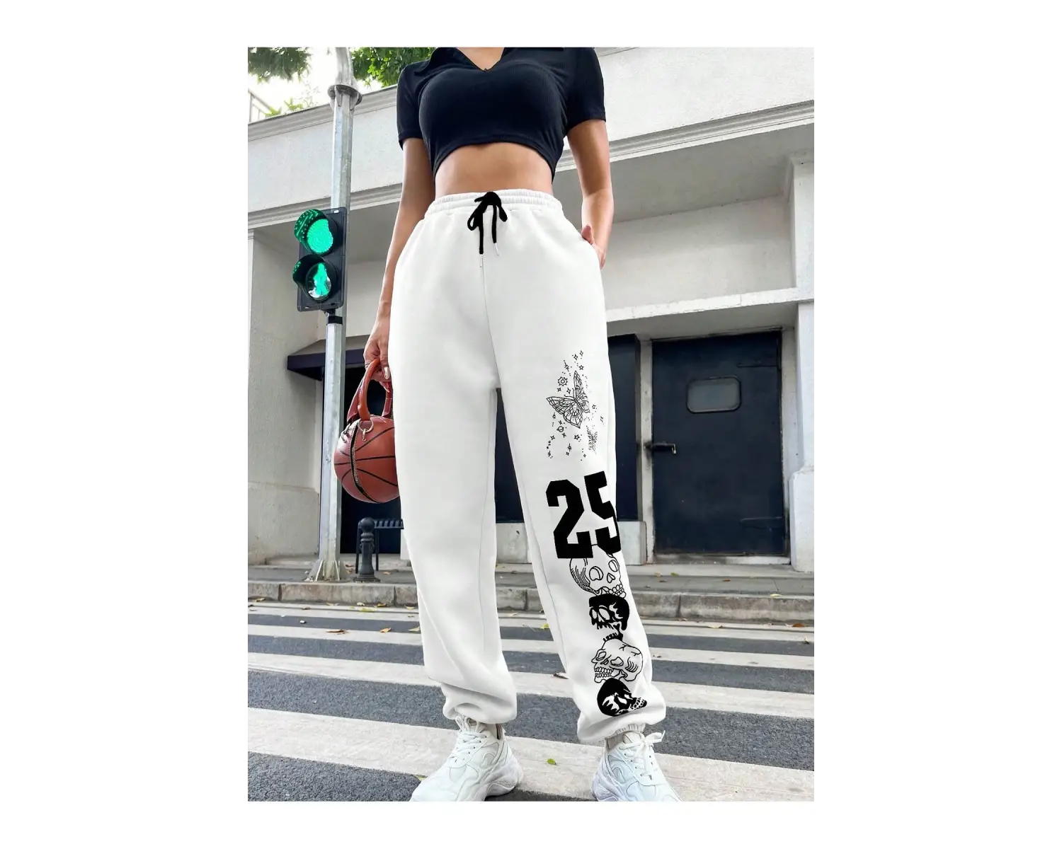 Letter Graphic Drawstring Waist 4 Mevsim Eşofman