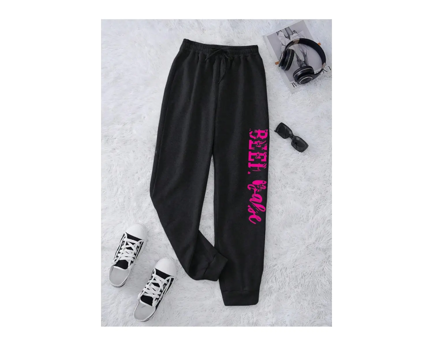 Letter Graphic Drawstring Waist 4 Mevsim Eşofman