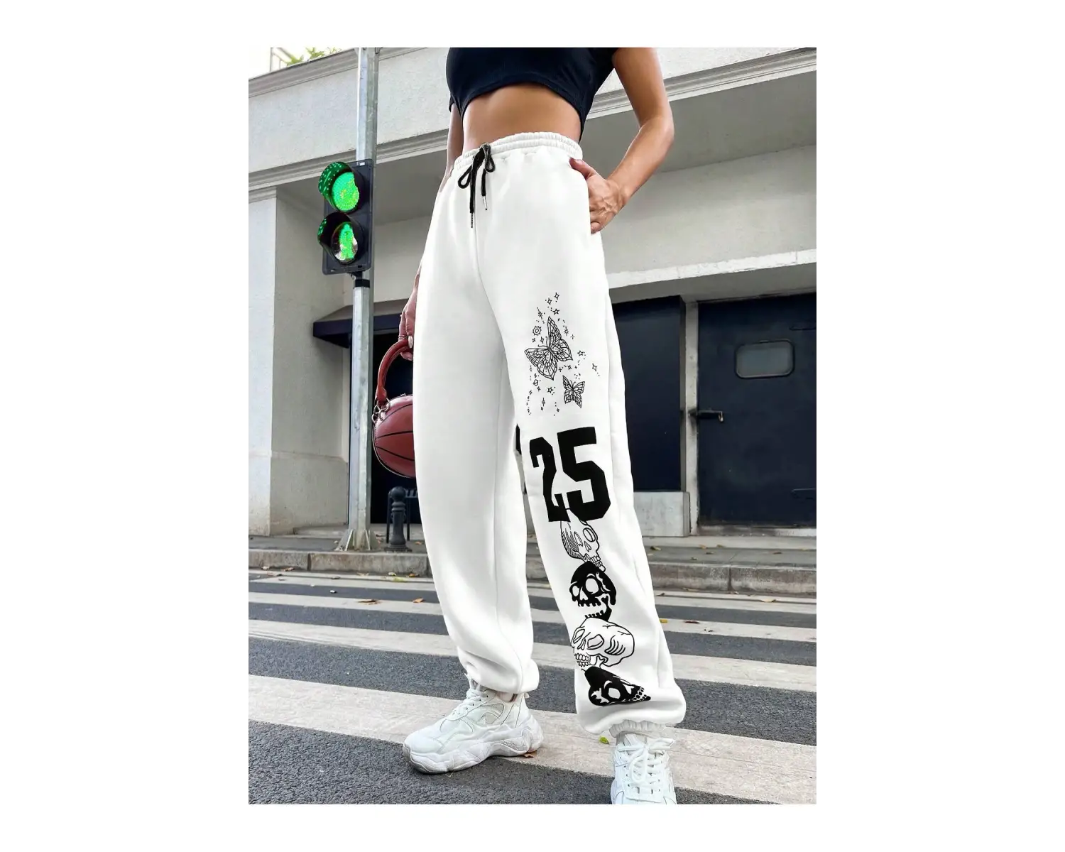 Letter Graphic Drawstring Waist 4 Mevsim Eşofman