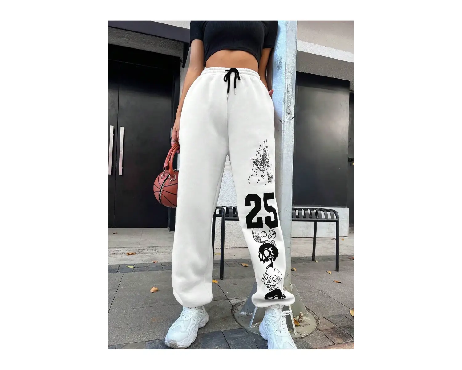 Letter Graphic Drawstring Waist 4 Mevsim Eşofman