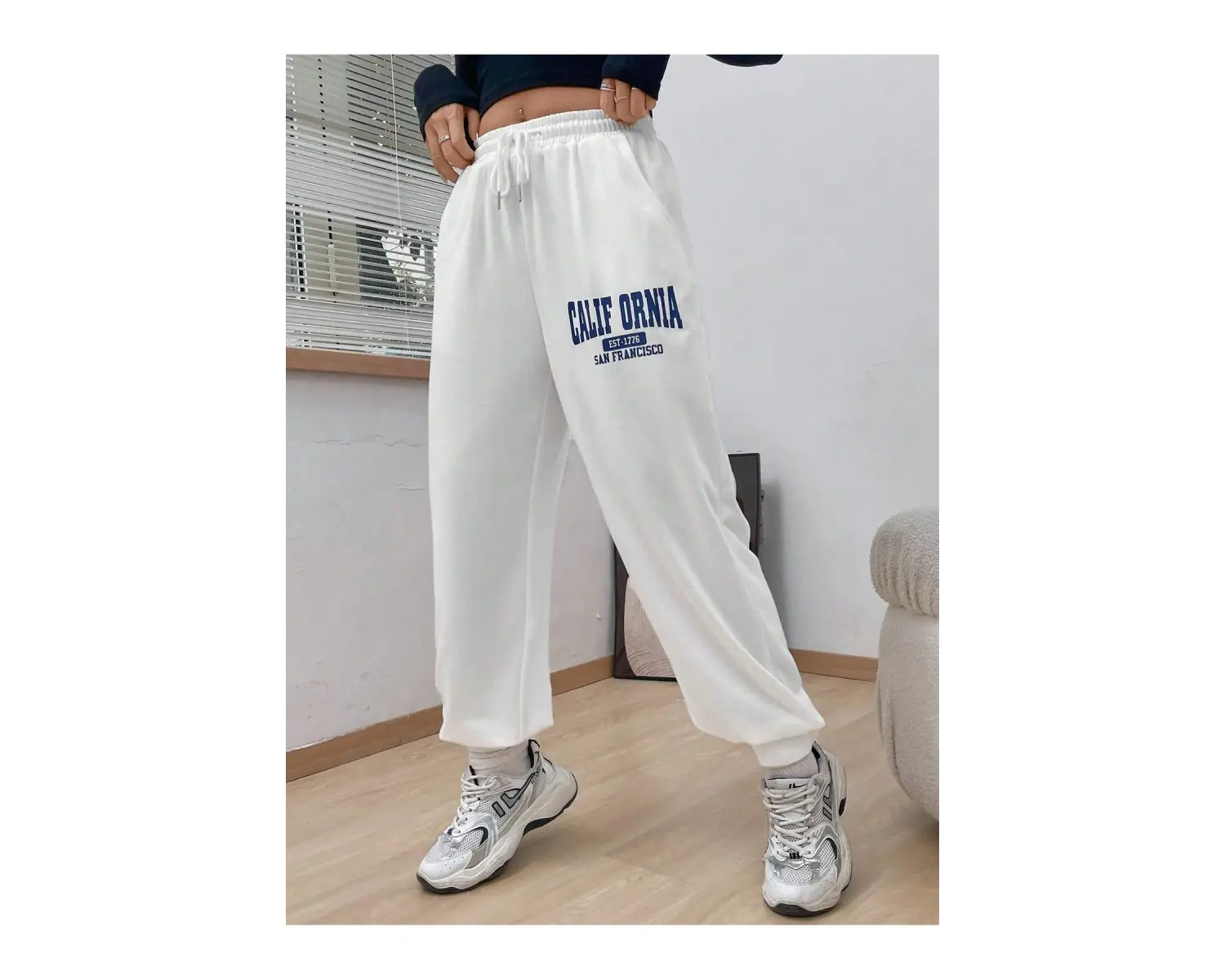 Letter Graphic Drawstring Waist Slant Pocket 4 Mevsim Eşofman