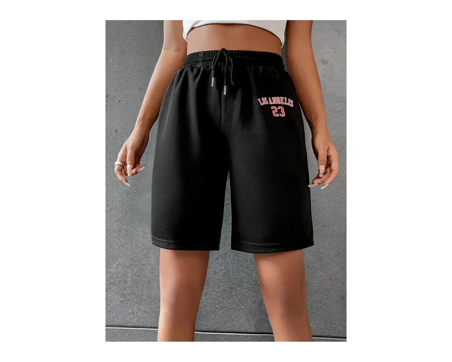 Letter Graphic Drawstring Waist Şort