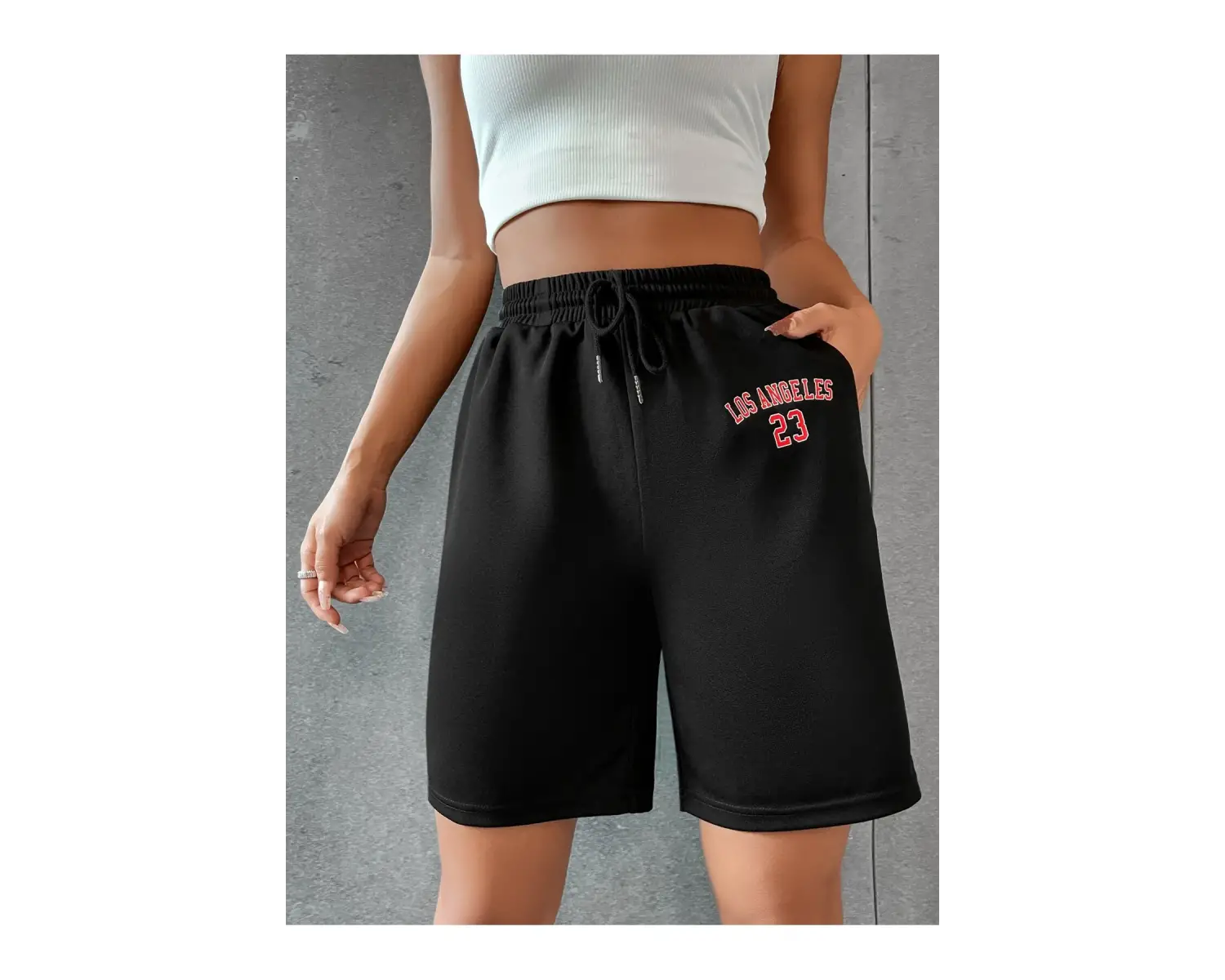 Letter Graphic Drawstring Waist Şort