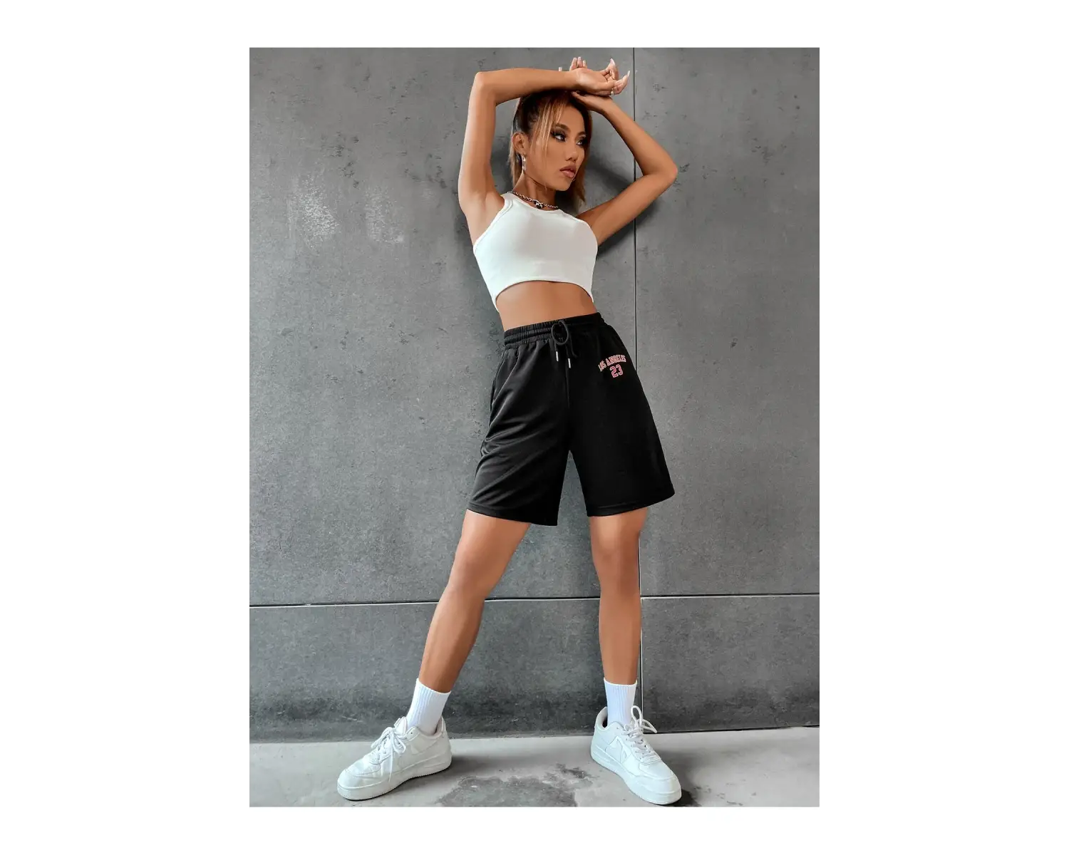 Letter Graphic Drawstring Waist Şort