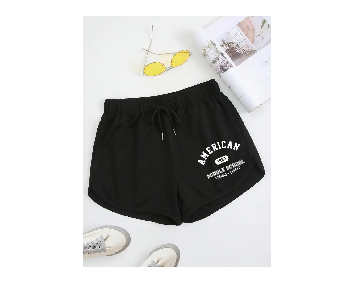 Letter Graphic Drawstring Waist Track Şort