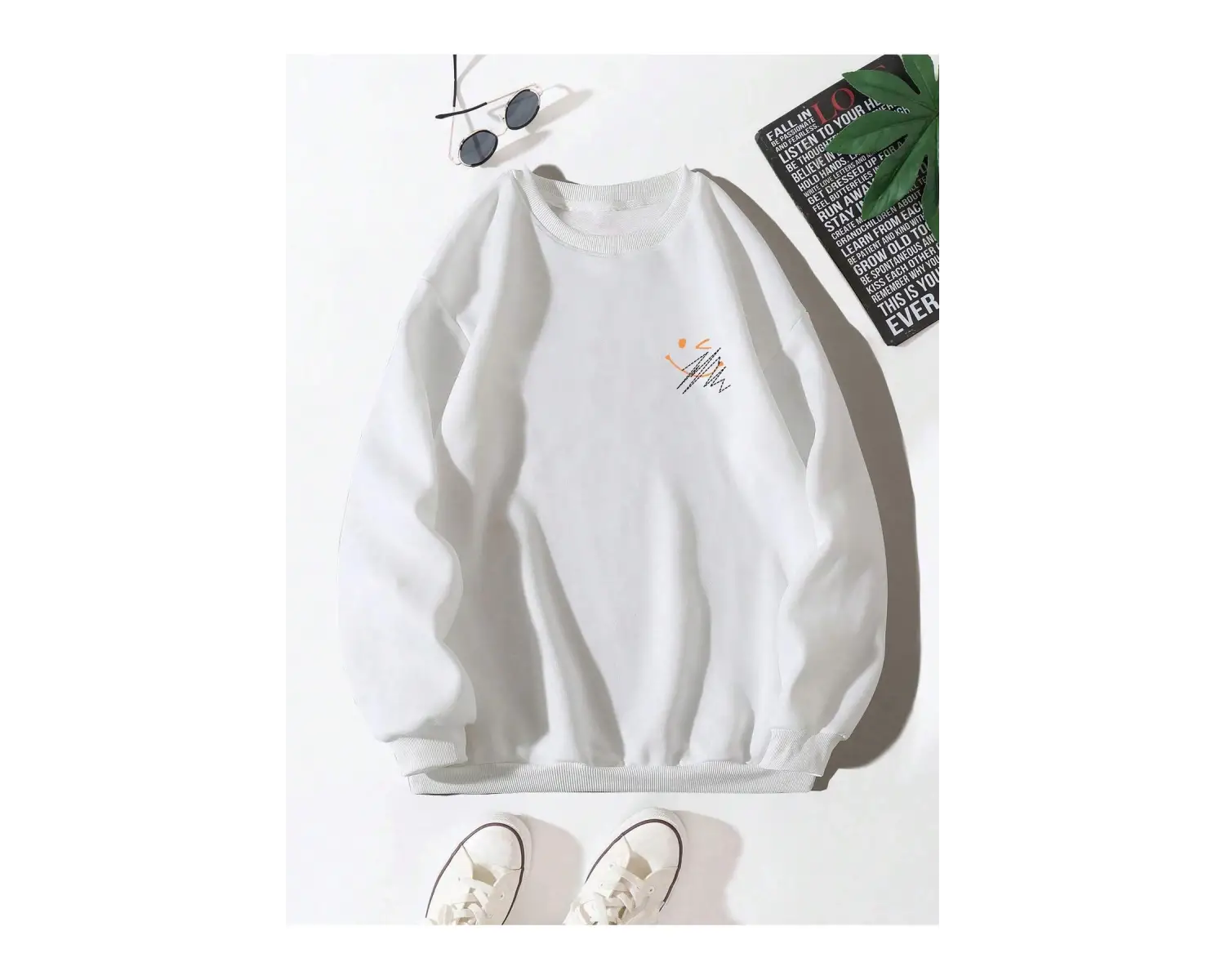 Letter Graphic Drop Shoulder Sweatshirt Beyaz