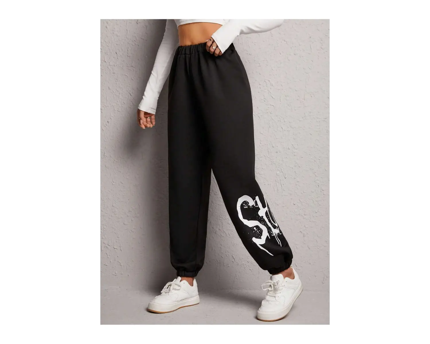 Letter Graphic Elastic Waist 4 Mevsim Eşofman