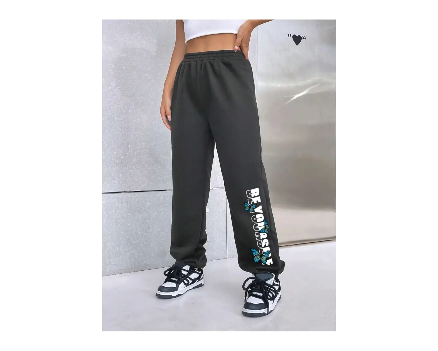 Letter Graphic Elastic Waist 4 Mevsim Eşofman