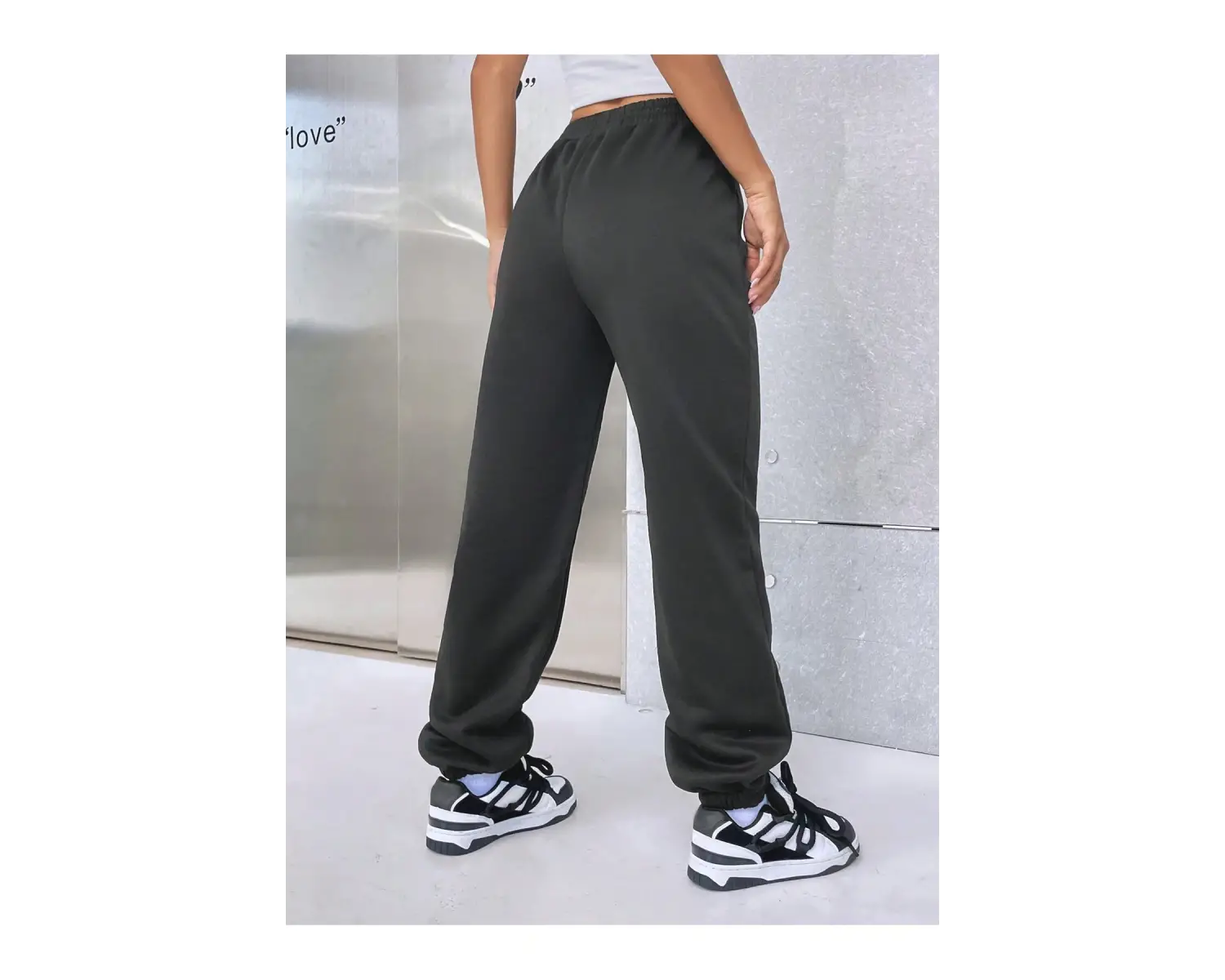 Letter Graphic Elastic Waist 4 Mevsim Eşofman