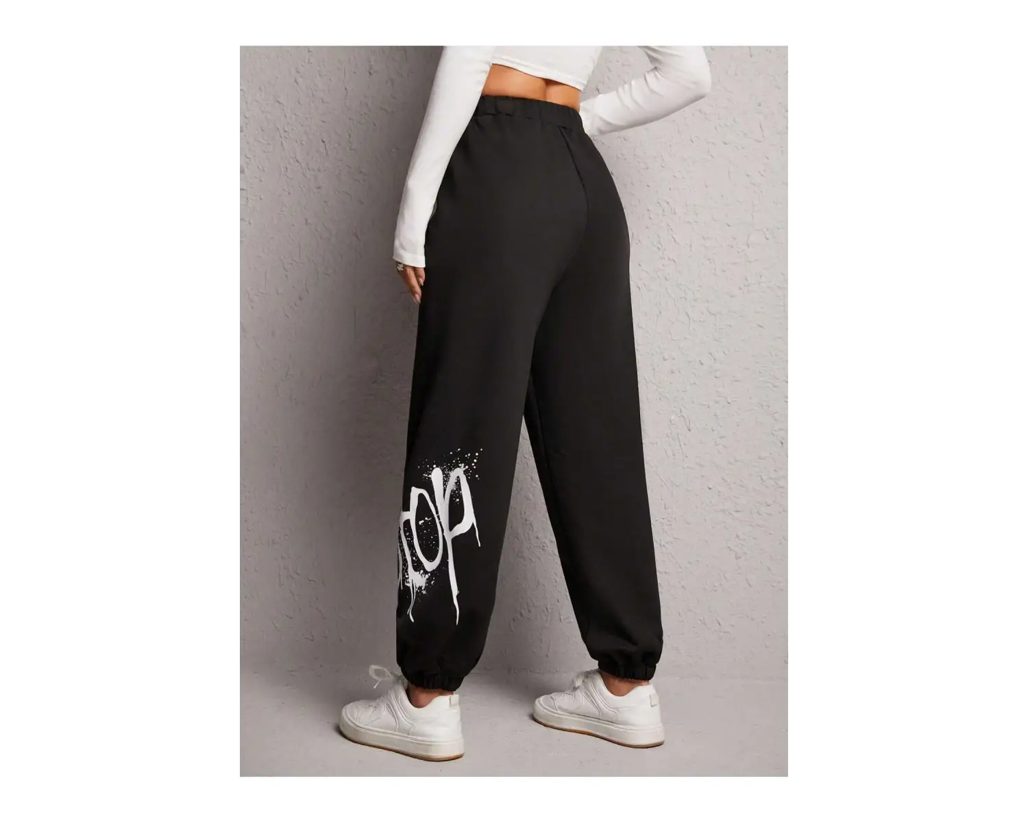 Letter Graphic Elastic Waist 4 Mevsim Eşofman