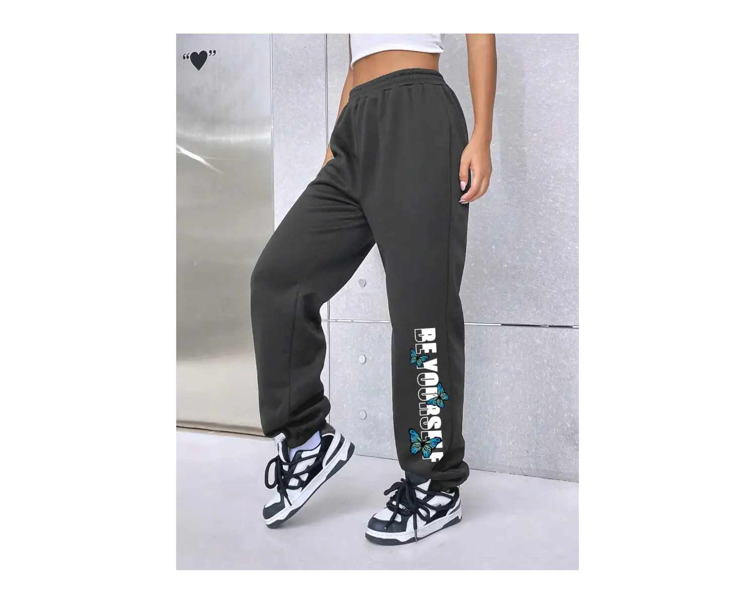 Letter Graphic Elastic Waist 4 Mevsim Eşofman