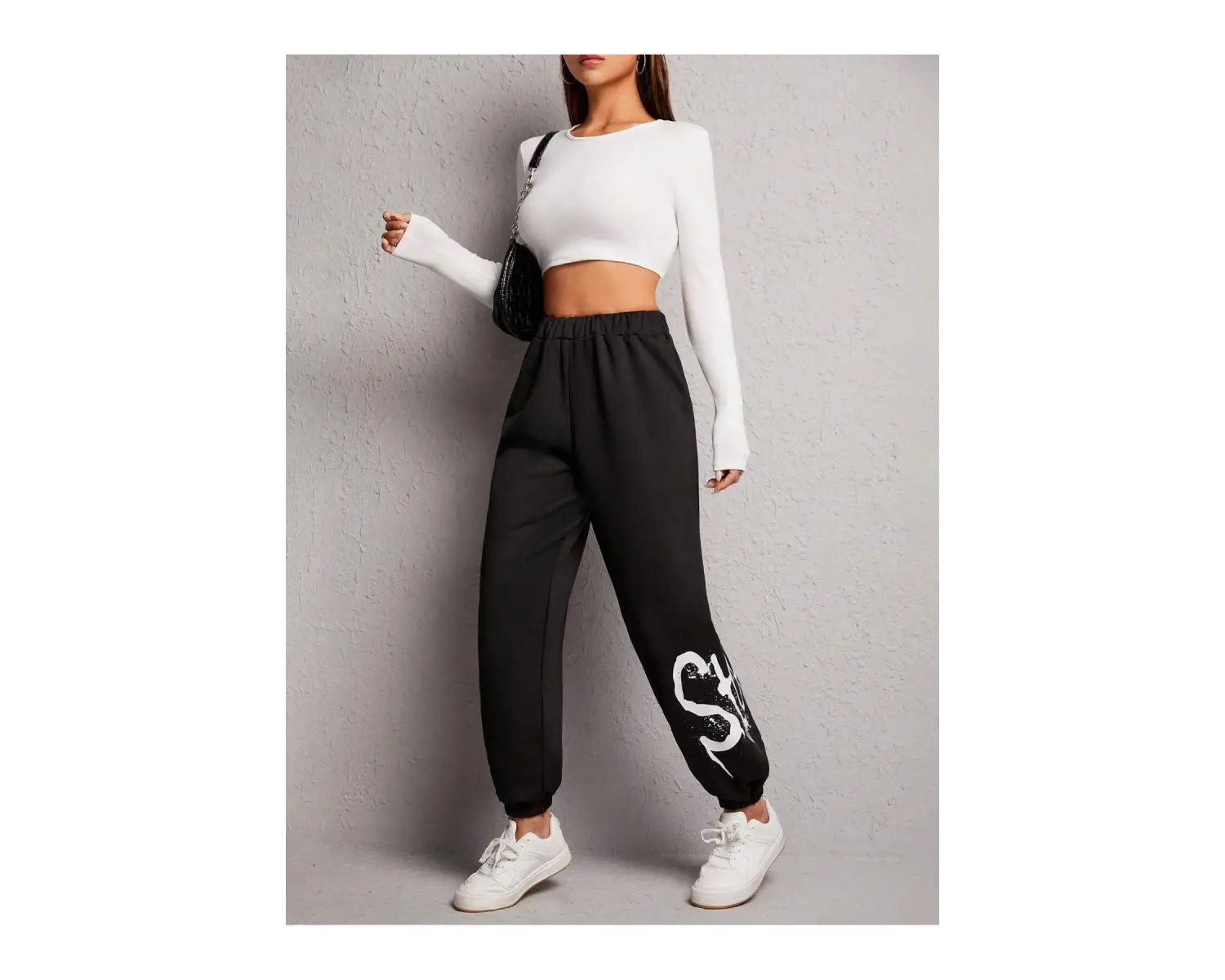 Letter Graphic Elastic Waist 4 Mevsim Eşofman