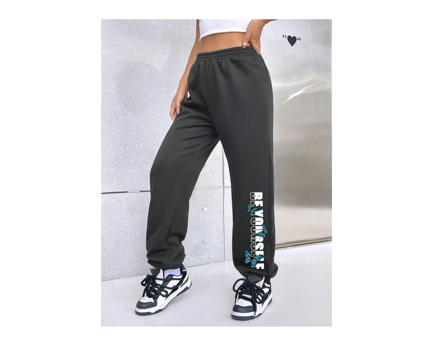 Letter Graphic Elastic Waist 4 Mevsim Eşofman