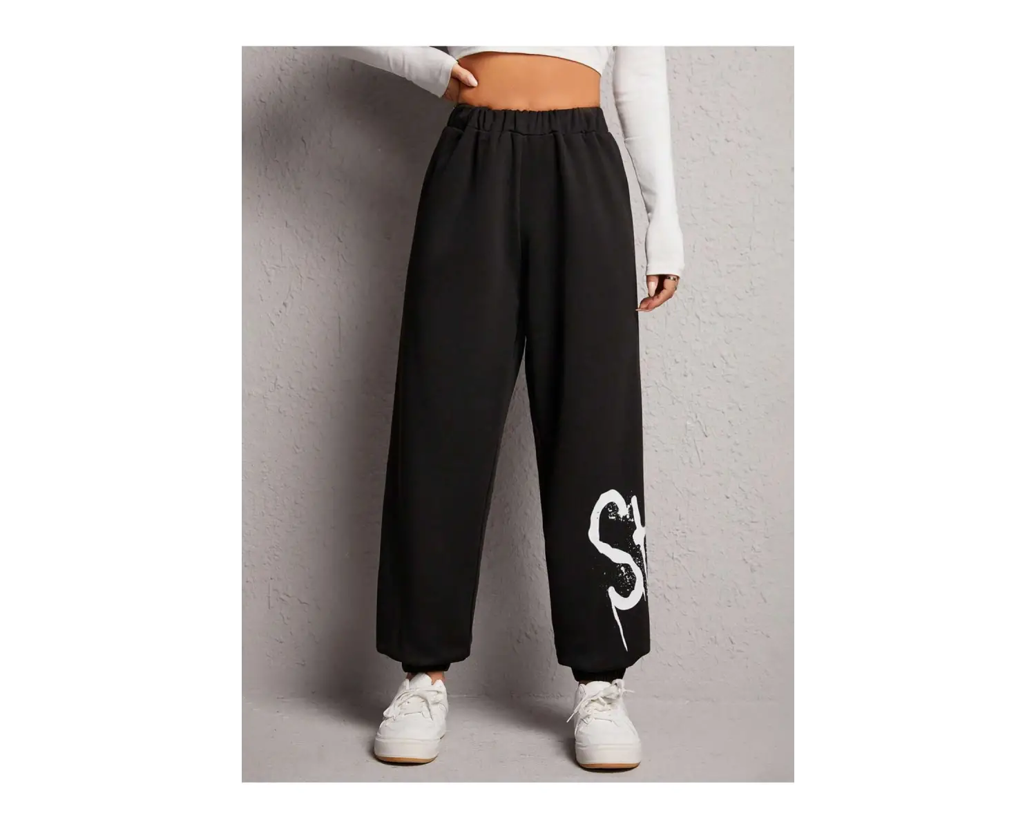 Letter Graphic Elastic Waist 4 Mevsim Eşofman