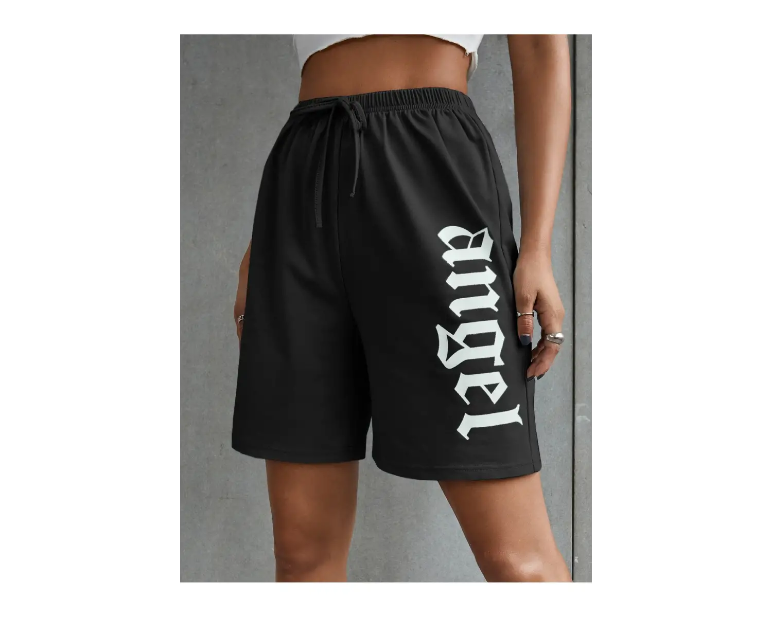 Letter Graphic Knot Waist Track Şort