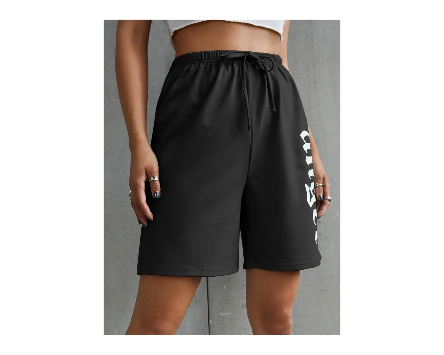 Letter Graphic Knot Waist Track Şort