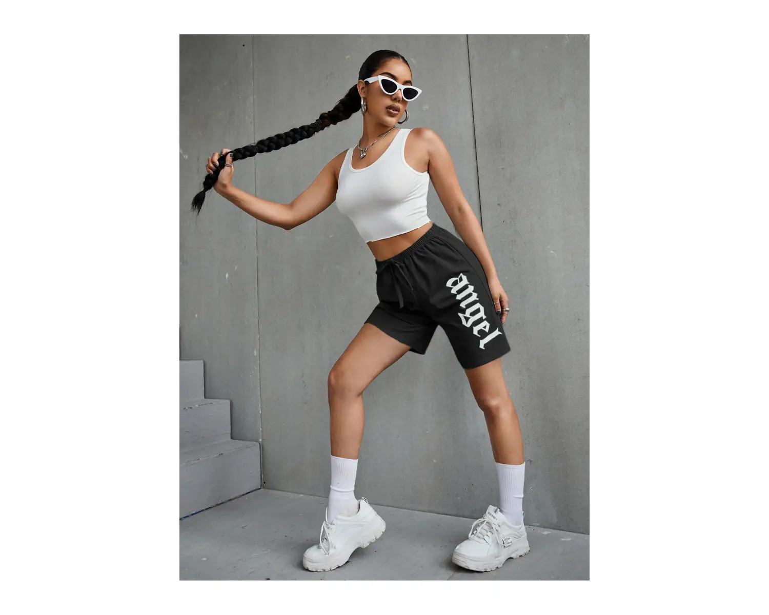 Letter Graphic Knot Waist Track Şort