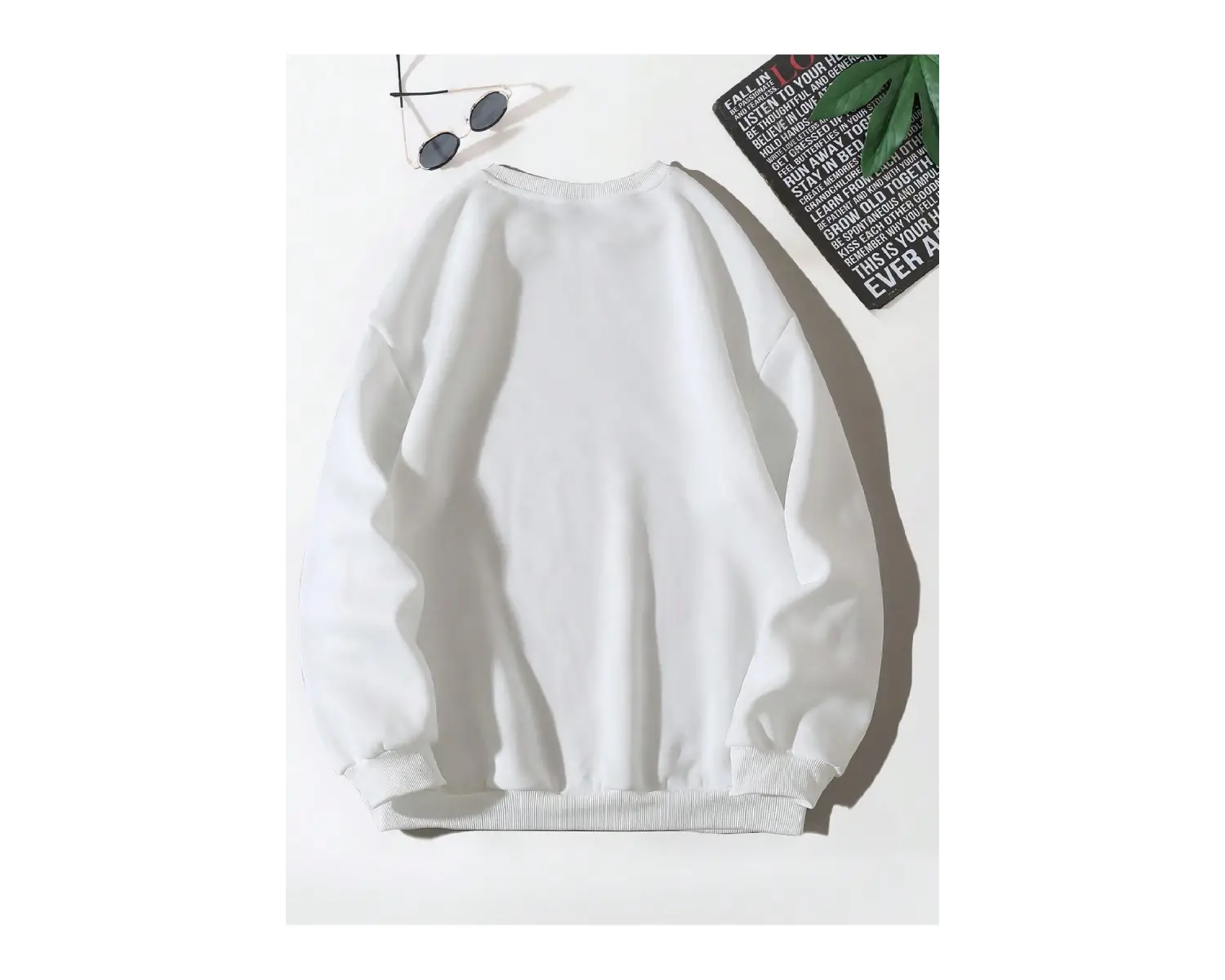Letter & Shark Print Drop Shoulder Pullover Beyaz