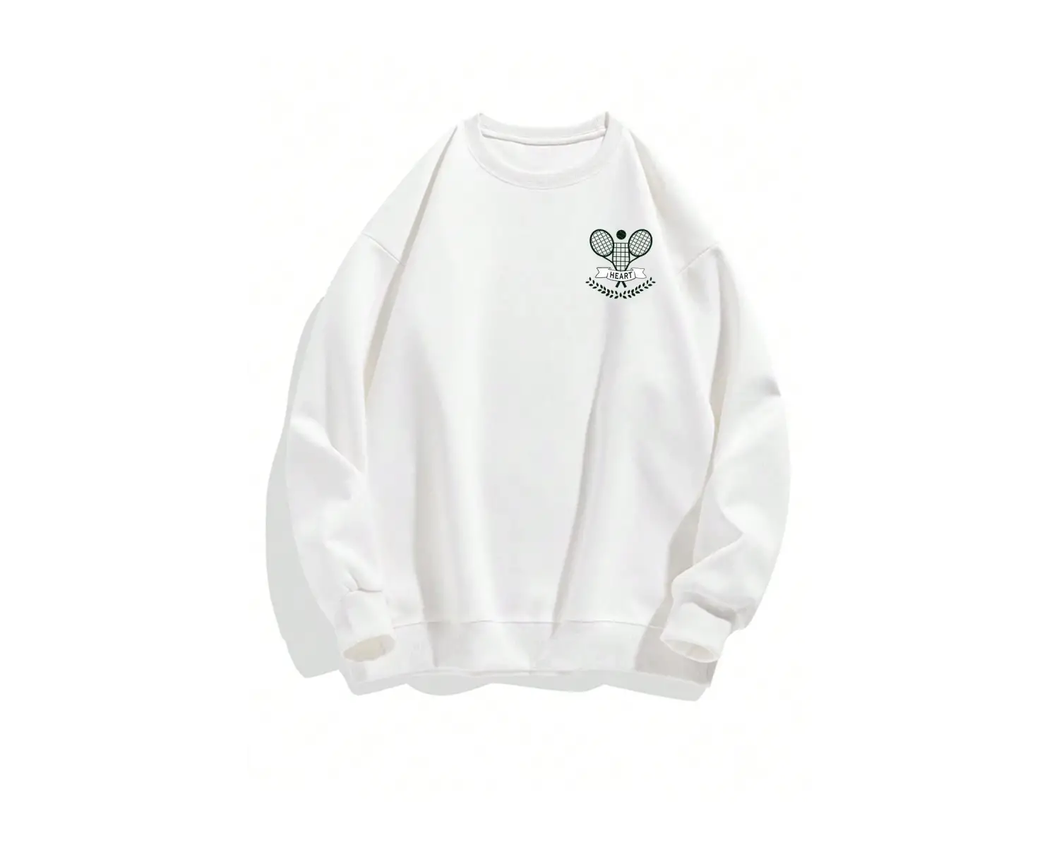Letter & Tennis Racket Print Drop Shoulder Sweatshirt Beyaz