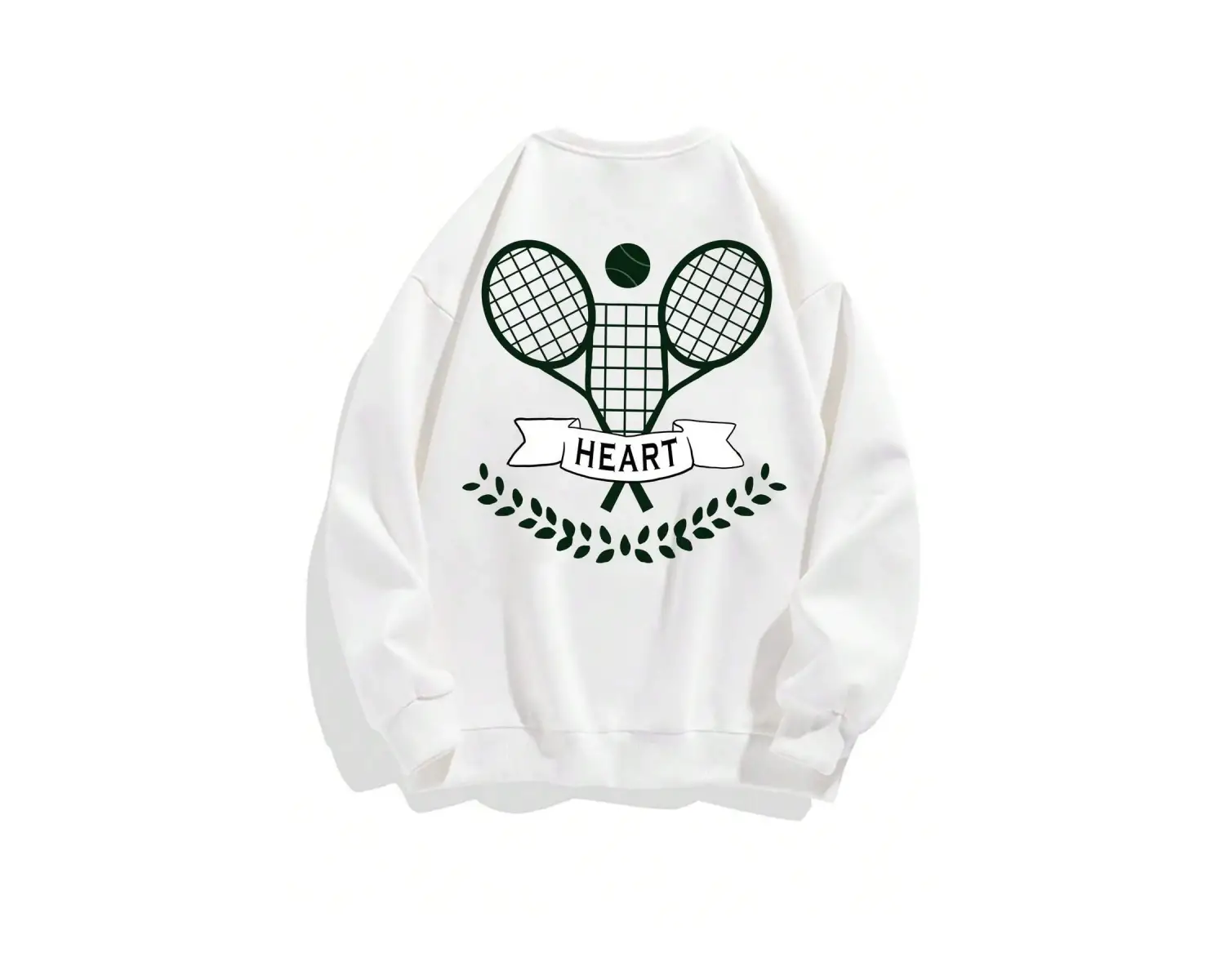 Letter & Tennis Racket Print Drop Shoulder Sweatshirt Beyaz