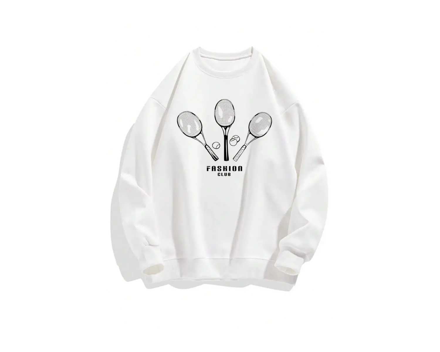 Letter & Tennis Racket Print Drop Shoulder Sweatshirt Beyaz