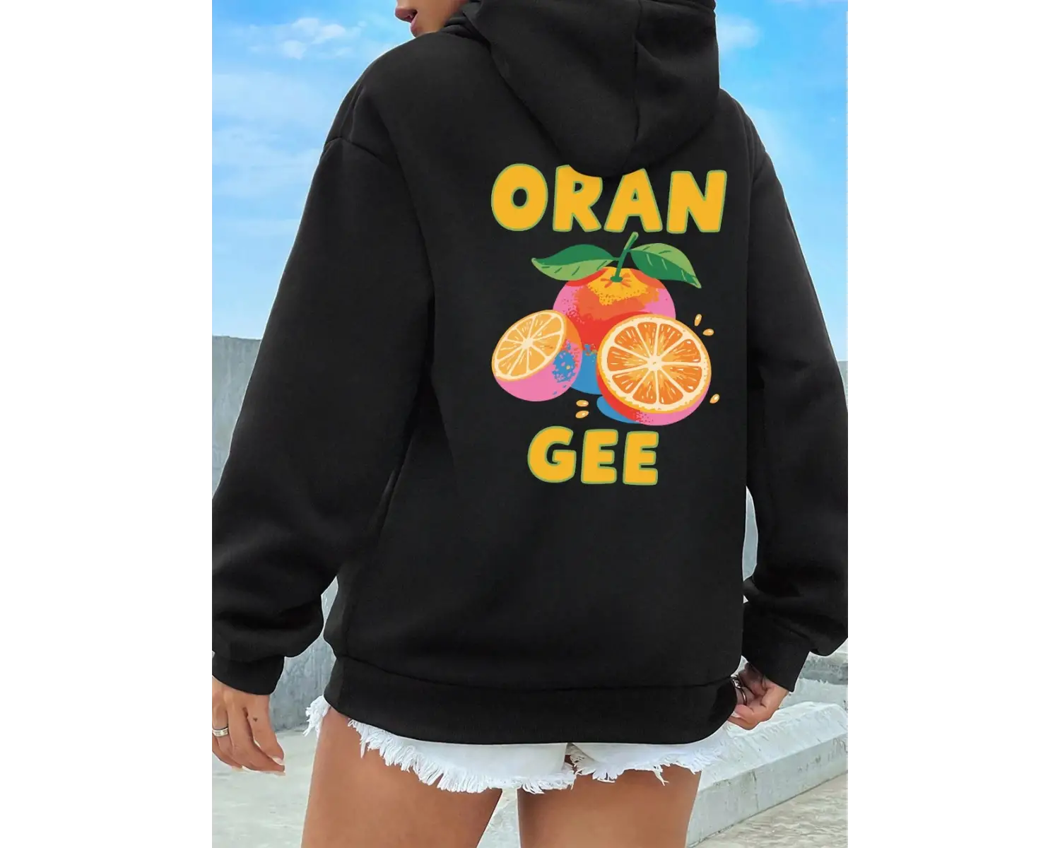 Lezzetli Bir Turuncu Baskılar İstiyorsunuz Hoodie Kadın Rahat Gevşek Kazak Kış Polar Sıcak Ka