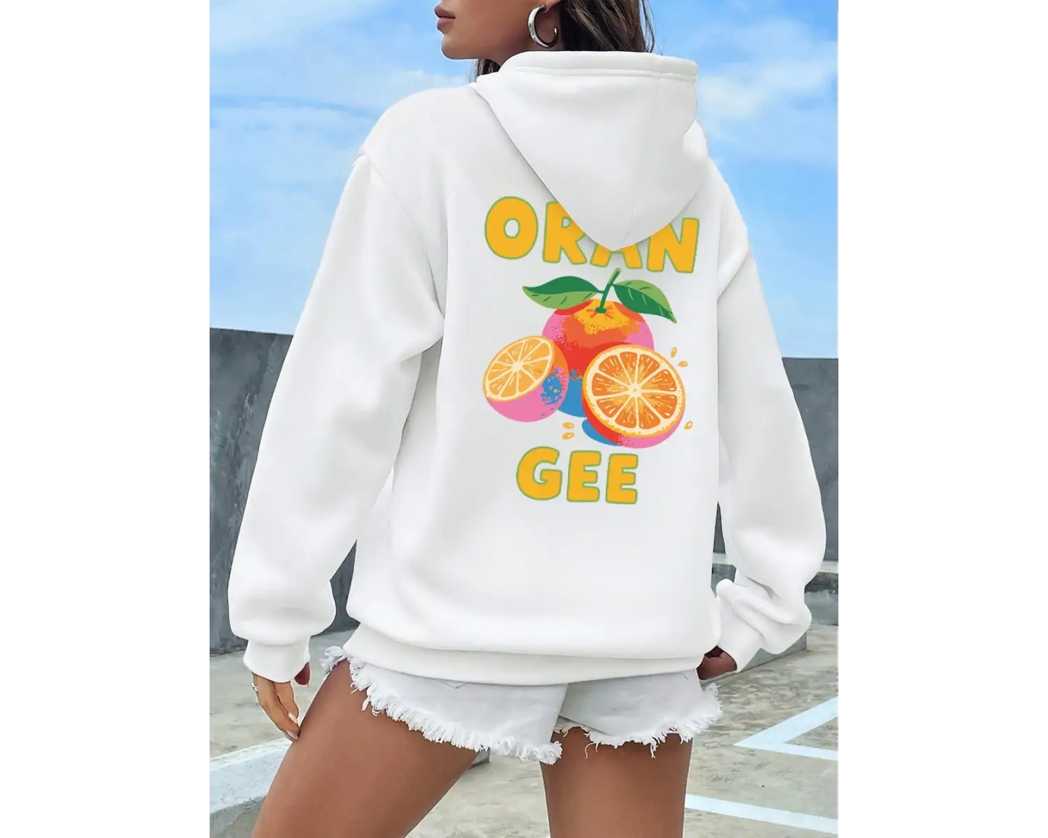 Lezzetli Bir Turuncu Baskılar İstiyorsunuz Hoodie Kadın Rahat Gevşek Kazak Kış Polar Sıcak Ka