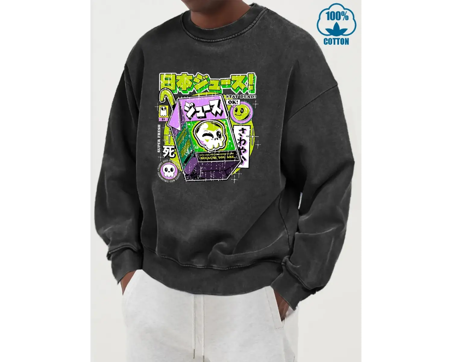 Lezzetli Japon İçme Tarzı Erkek Pamuklu Kazaklar Günlük Yıkanmış Sweatshirt Büyük Beden Kar Y