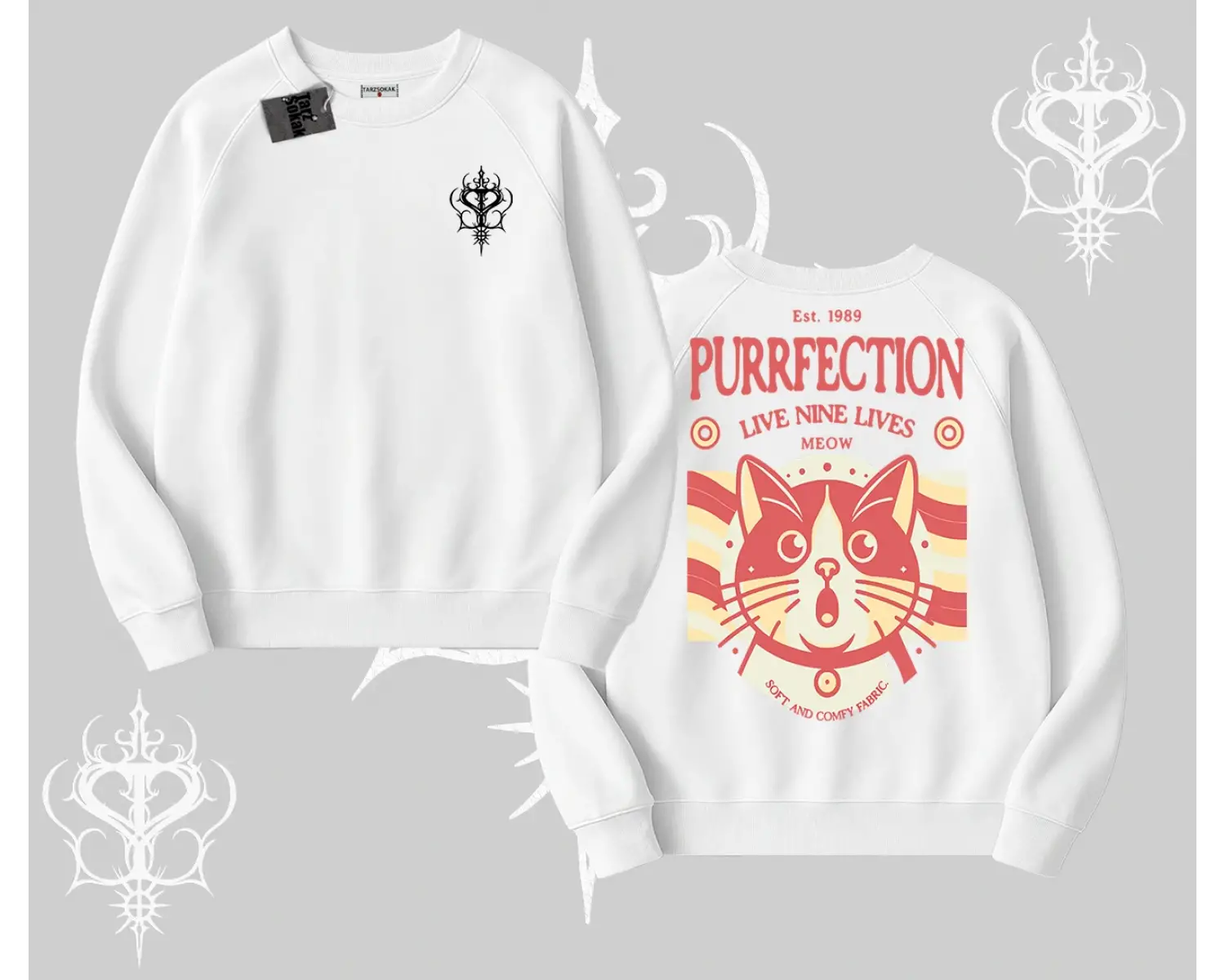 Live Nine Lives Kedi Tasarımlı Biskilet Sweatshirt