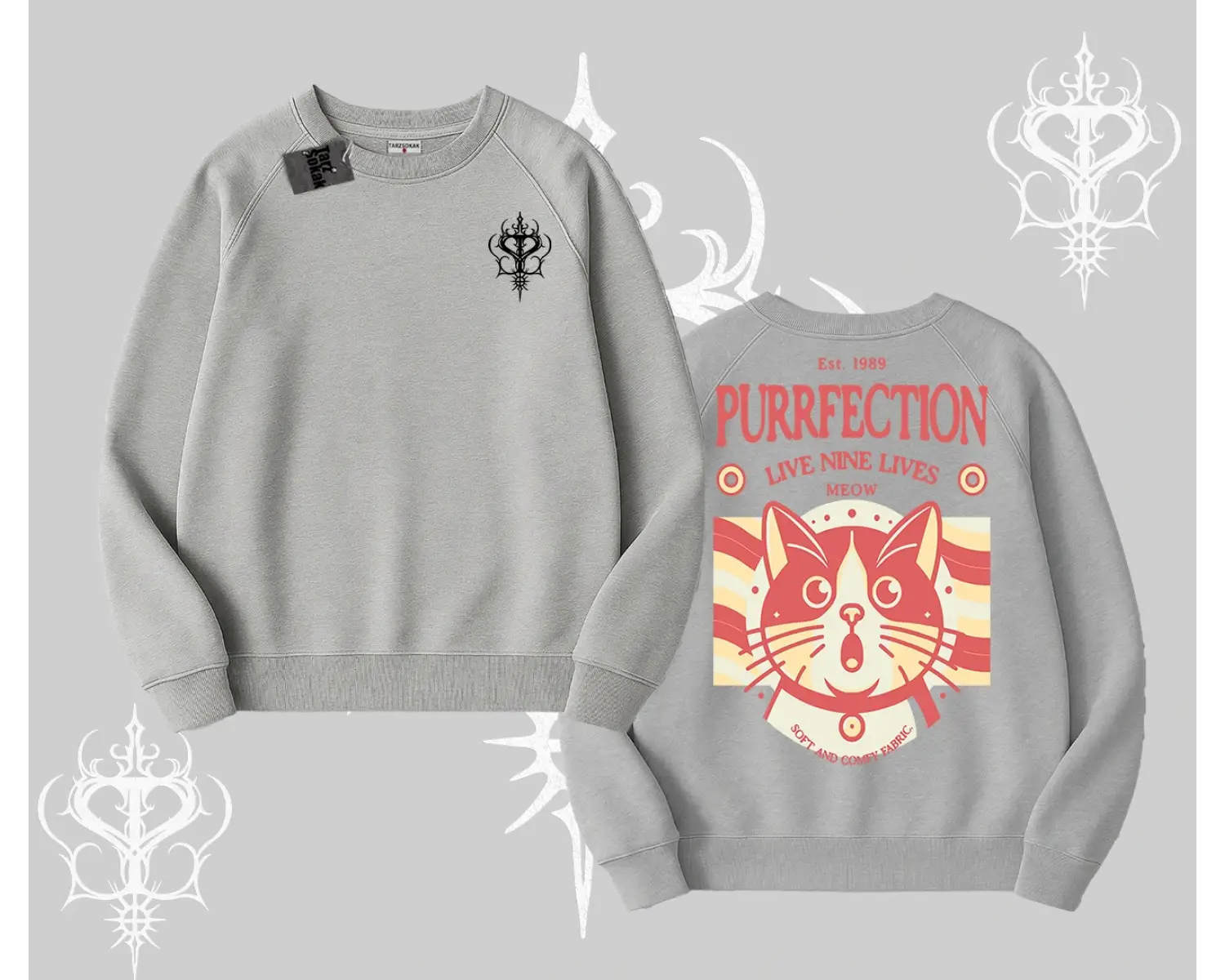 Live Nine Lives Kedi Tasarımlı Biskilet Sweatshirt