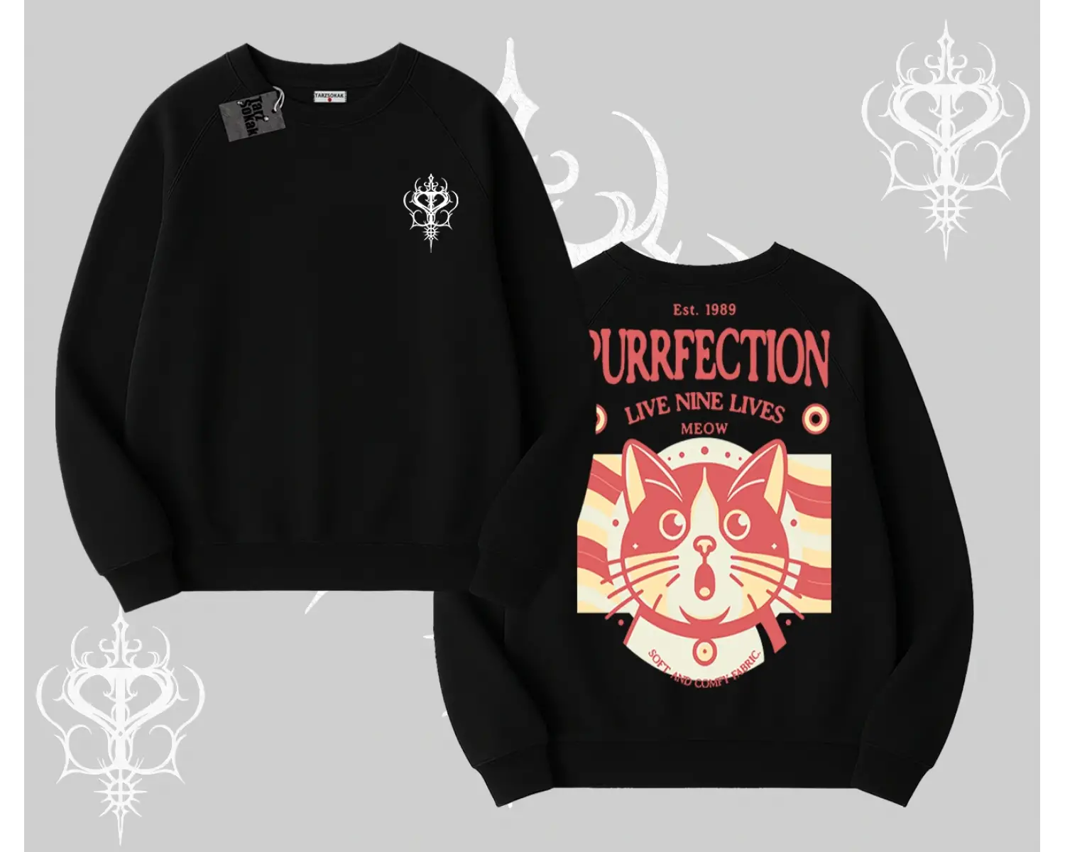 Live Nine Lives Kedi Tasarımlı Biskilet Sweatshirt