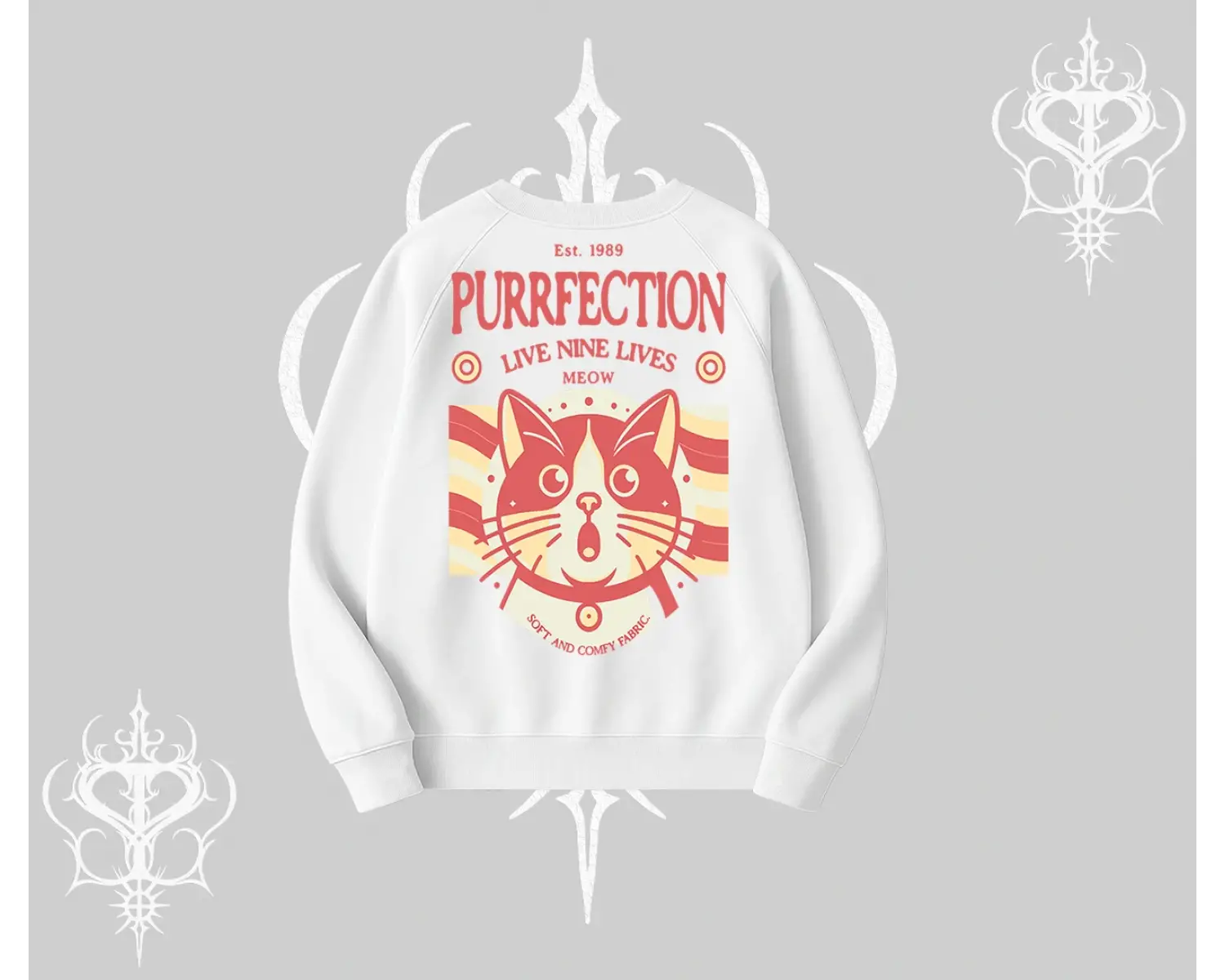 Live Nine Lives Kedi Tasarımlı Biskilet Sweatshirt