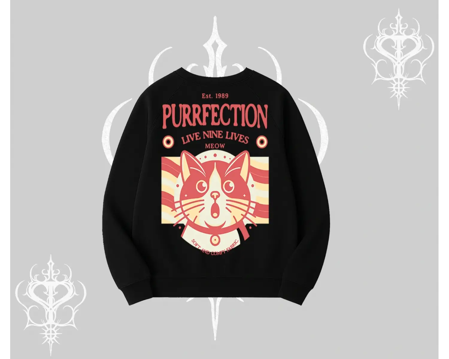 Live Nine Lives Kedi Tasarımlı Biskilet Sweatshirt