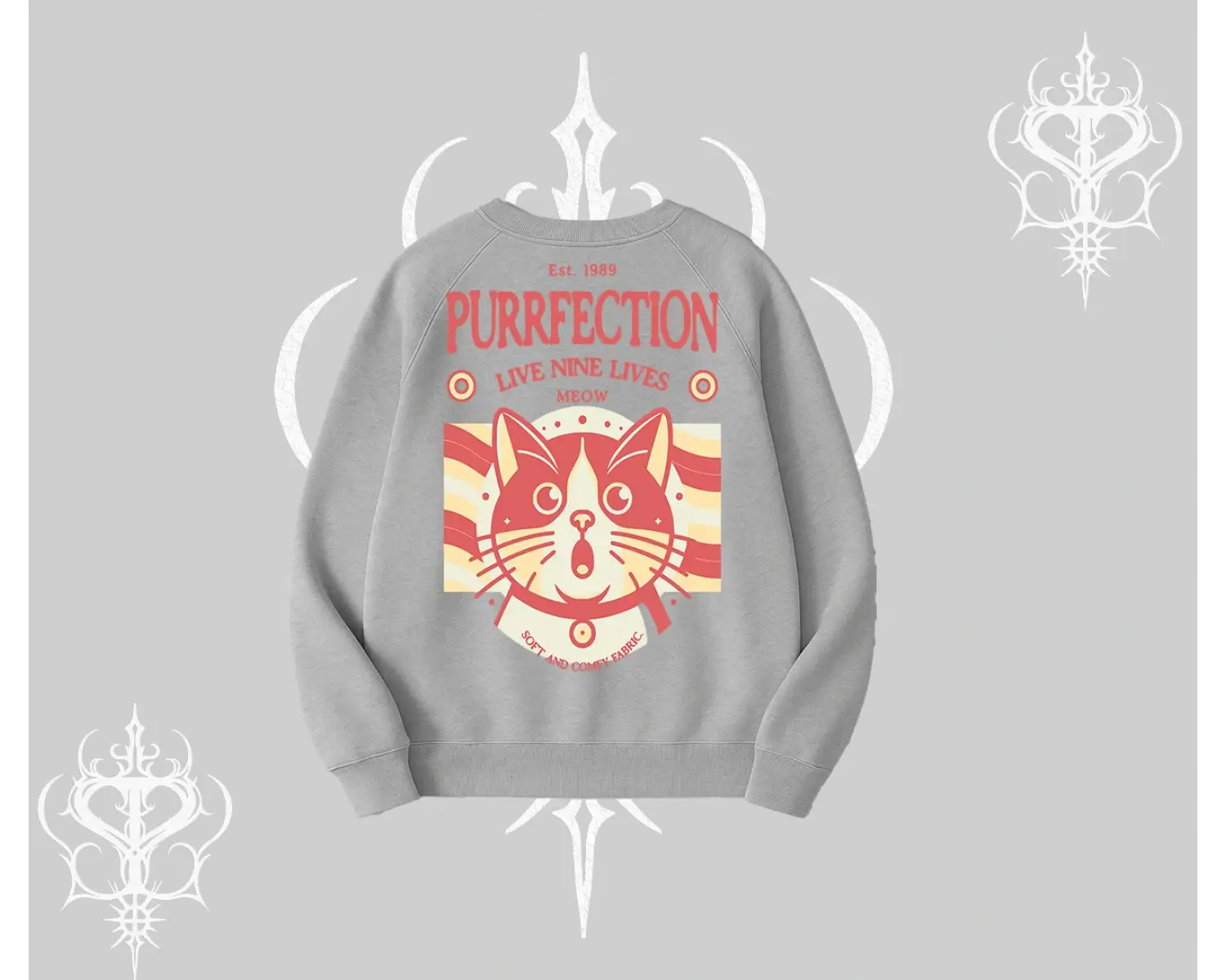 Live Nine Lives Kedi Tasarımlı Biskilet Sweatshirt