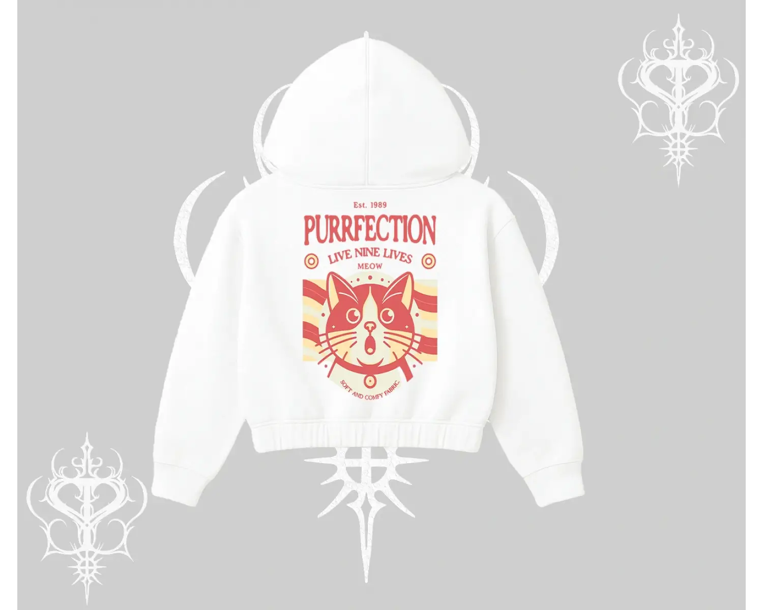 Live Nine Lives Kedi Tasarımlı Kapşonlu Crop Sweatshirt