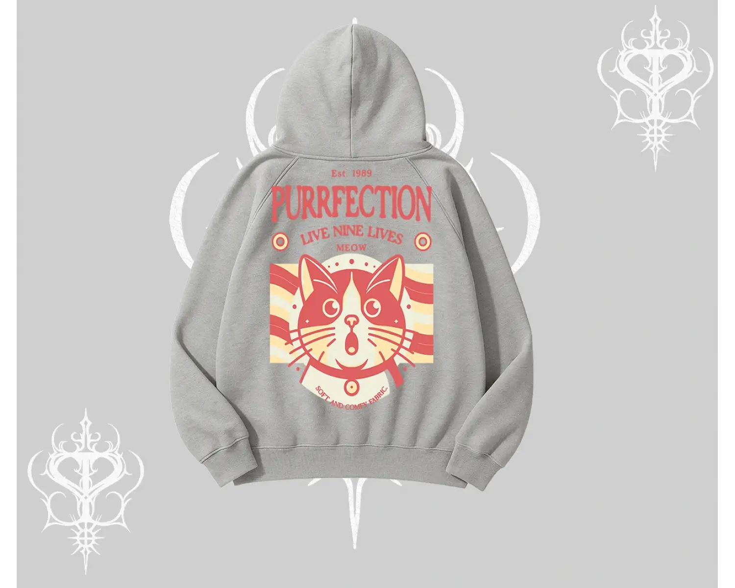 Live Nine Lives Kedi Tasarımlı Kapşonlu Sweatshirt