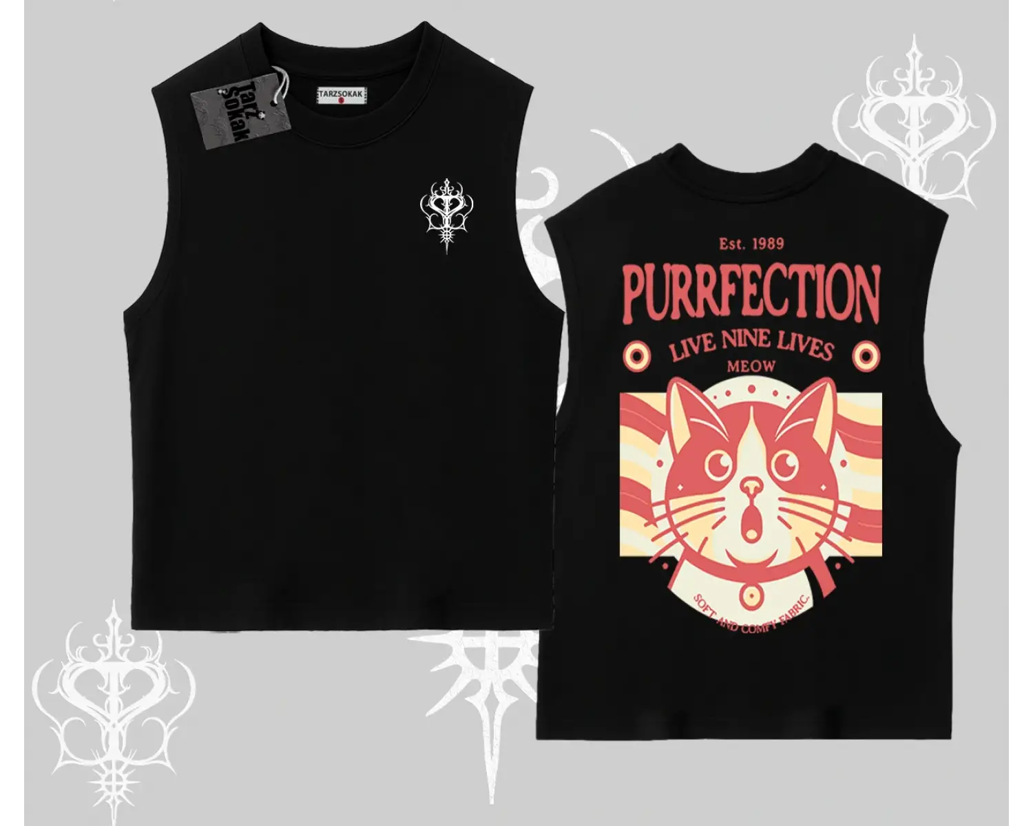 Live Nine Lives Kedi Tasarımlı Kolsuz Tshirt