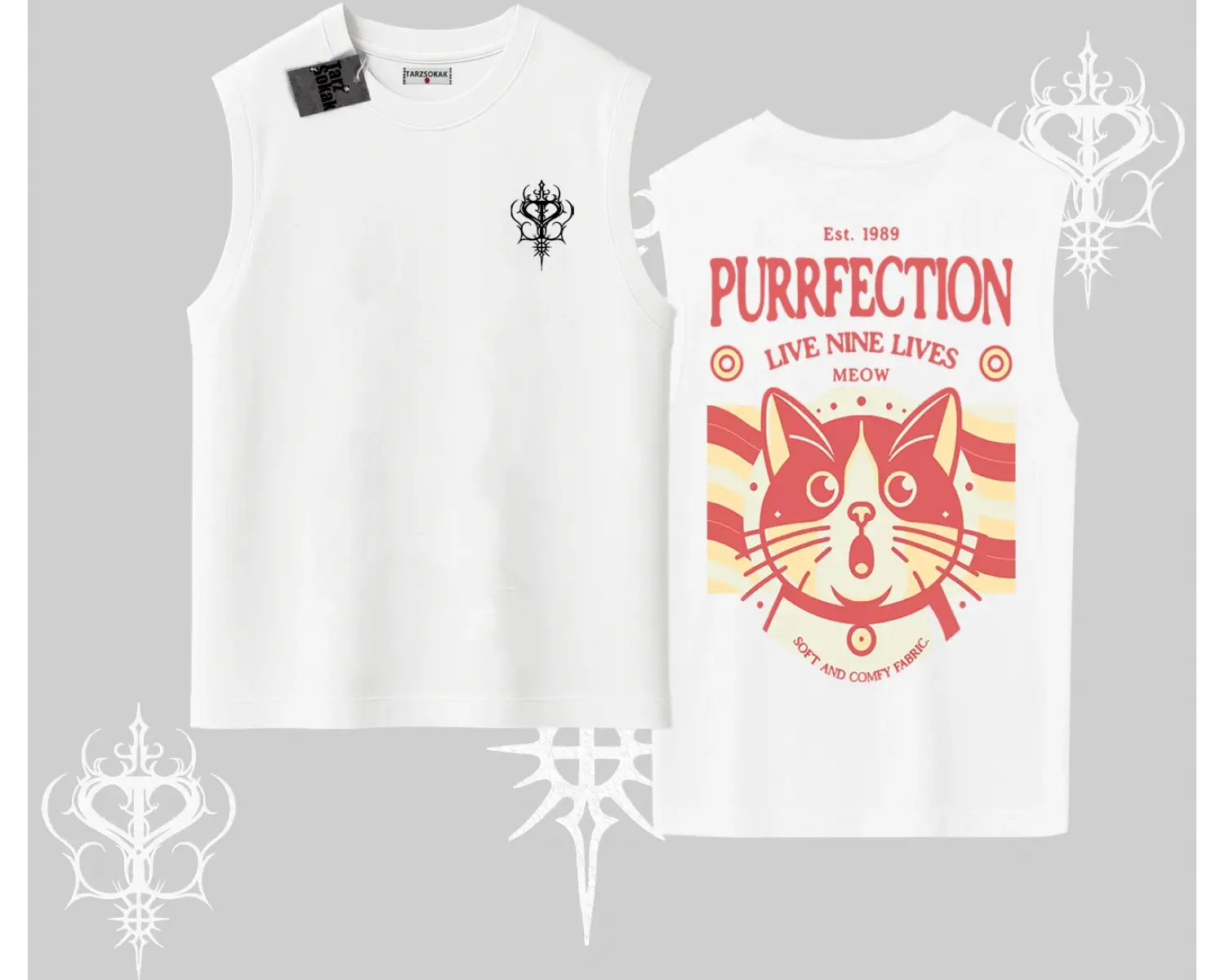 Live Nine Lives Kedi Tasarımlı Kolsuz Tshirt