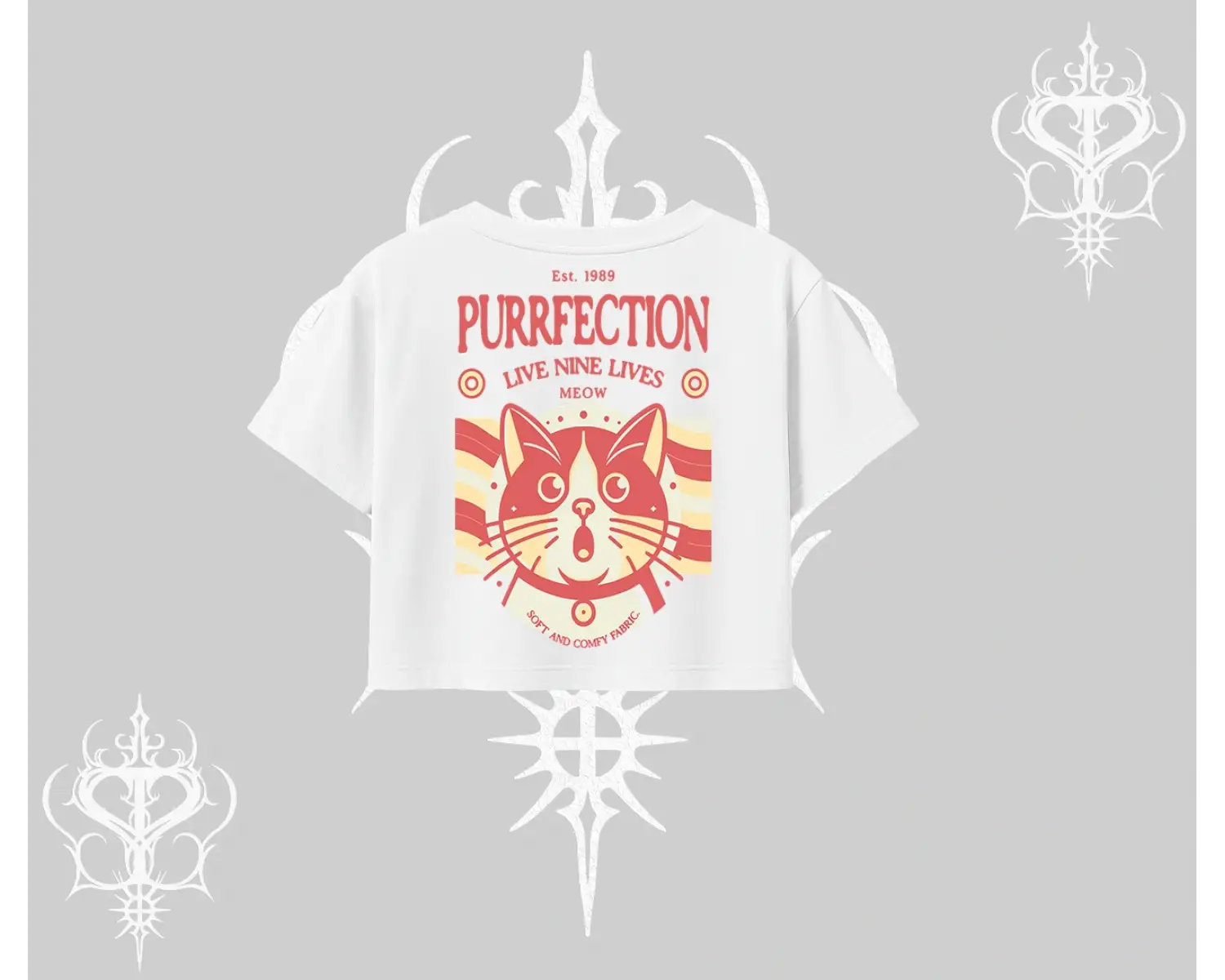 Live Nine Lives Kedi Tasarımlı Oversize Crop Tshirt