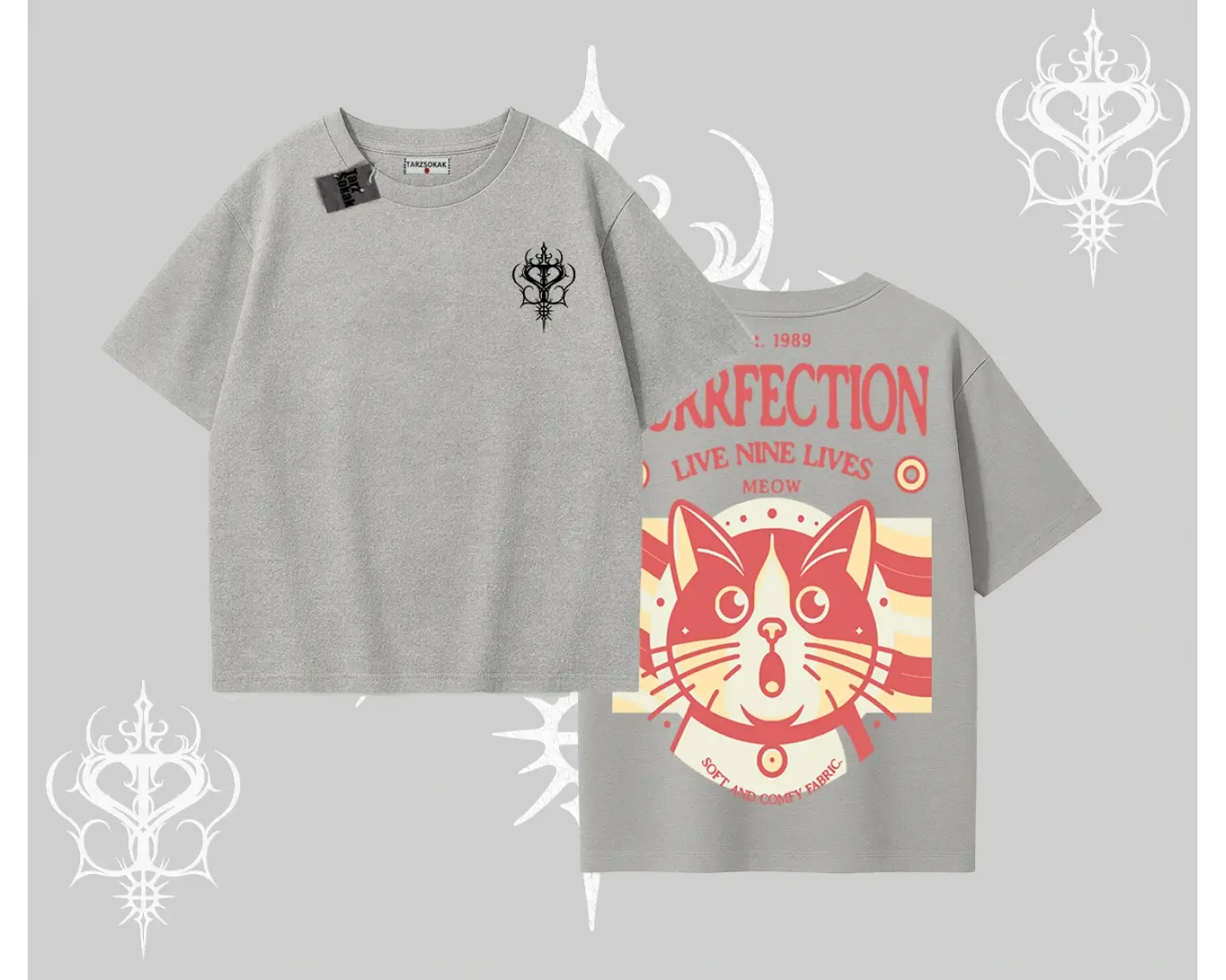 Live Nine Lives Kedi Tasarımlı Oversize Tshirt