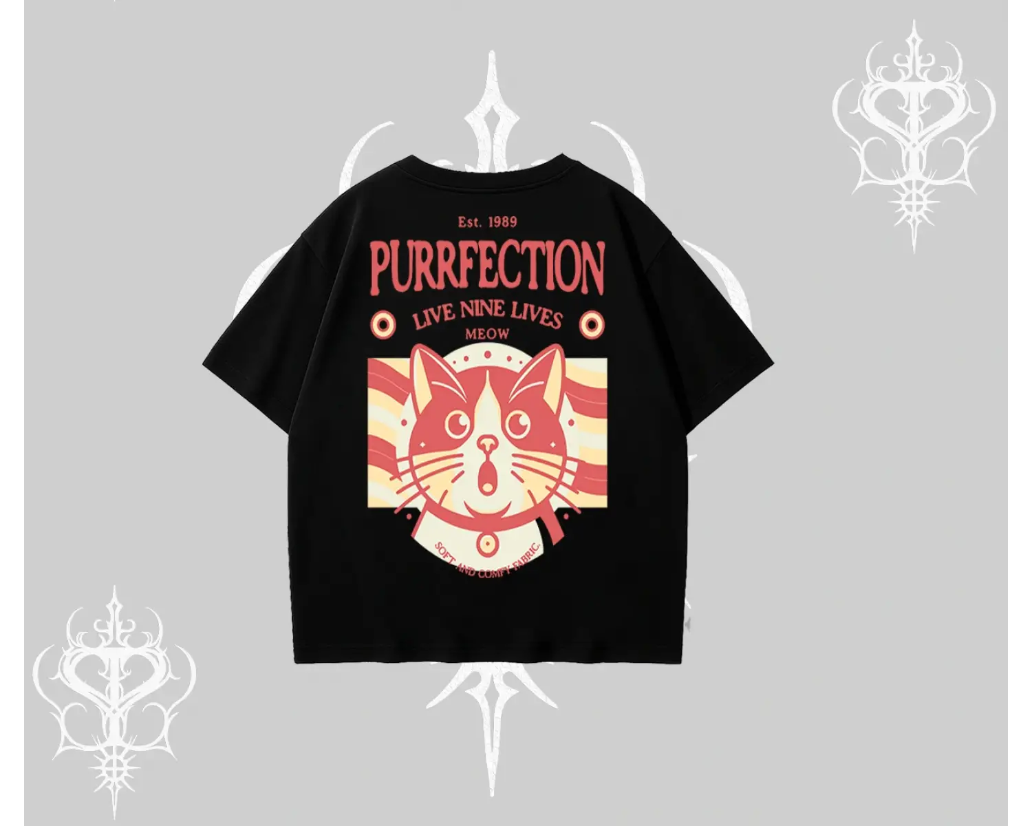 Live Nine Lives Kedi Tasarımlı Oversize Tshirt